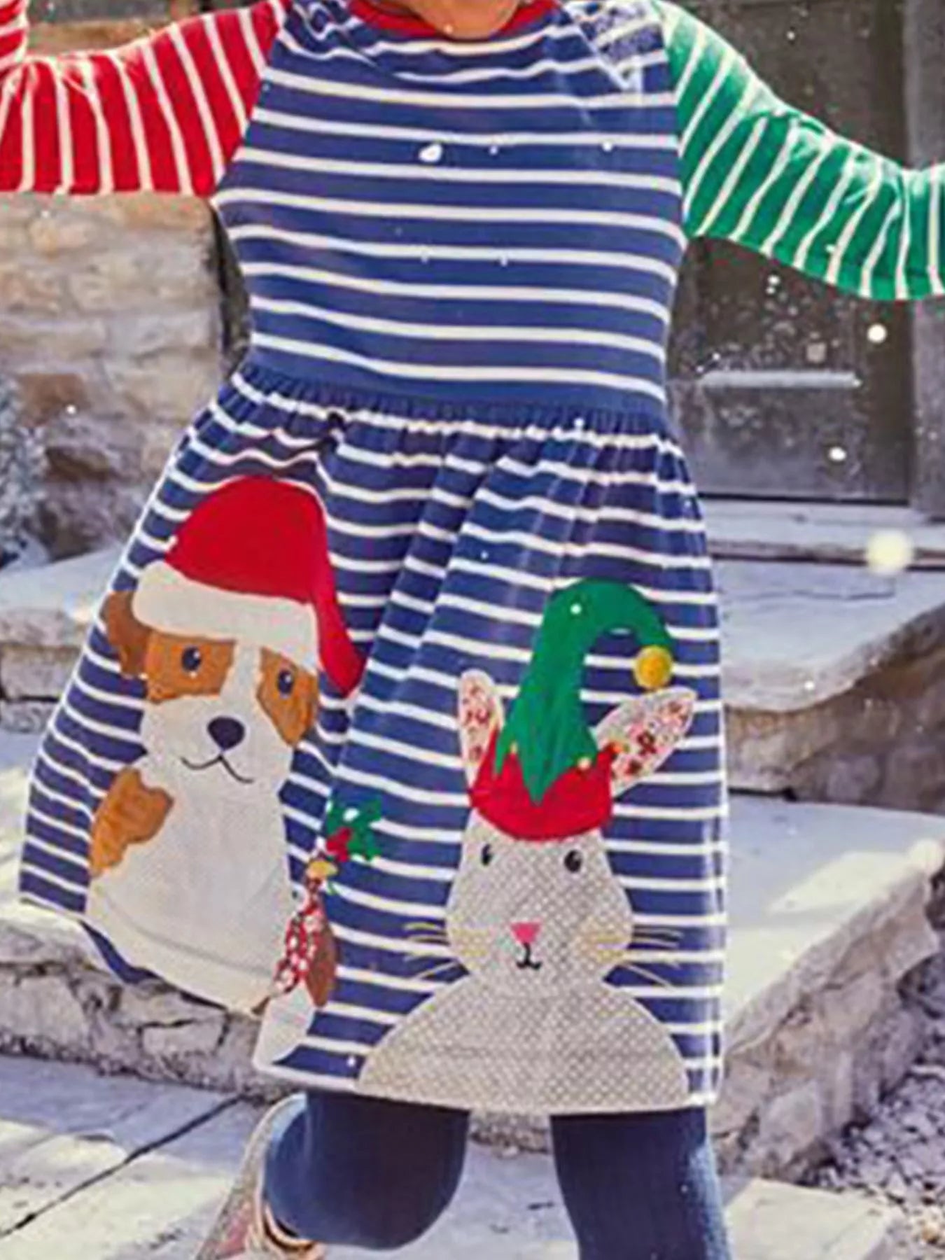 Children's Animal Applique Striped Dress