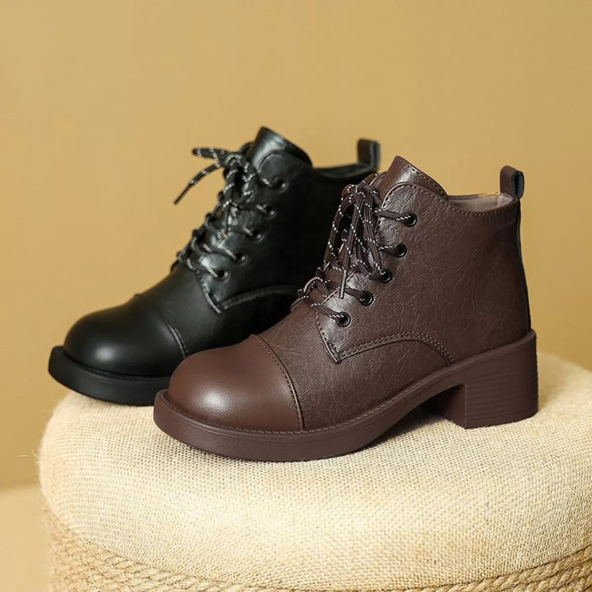 Round Toe Block Heels Boots