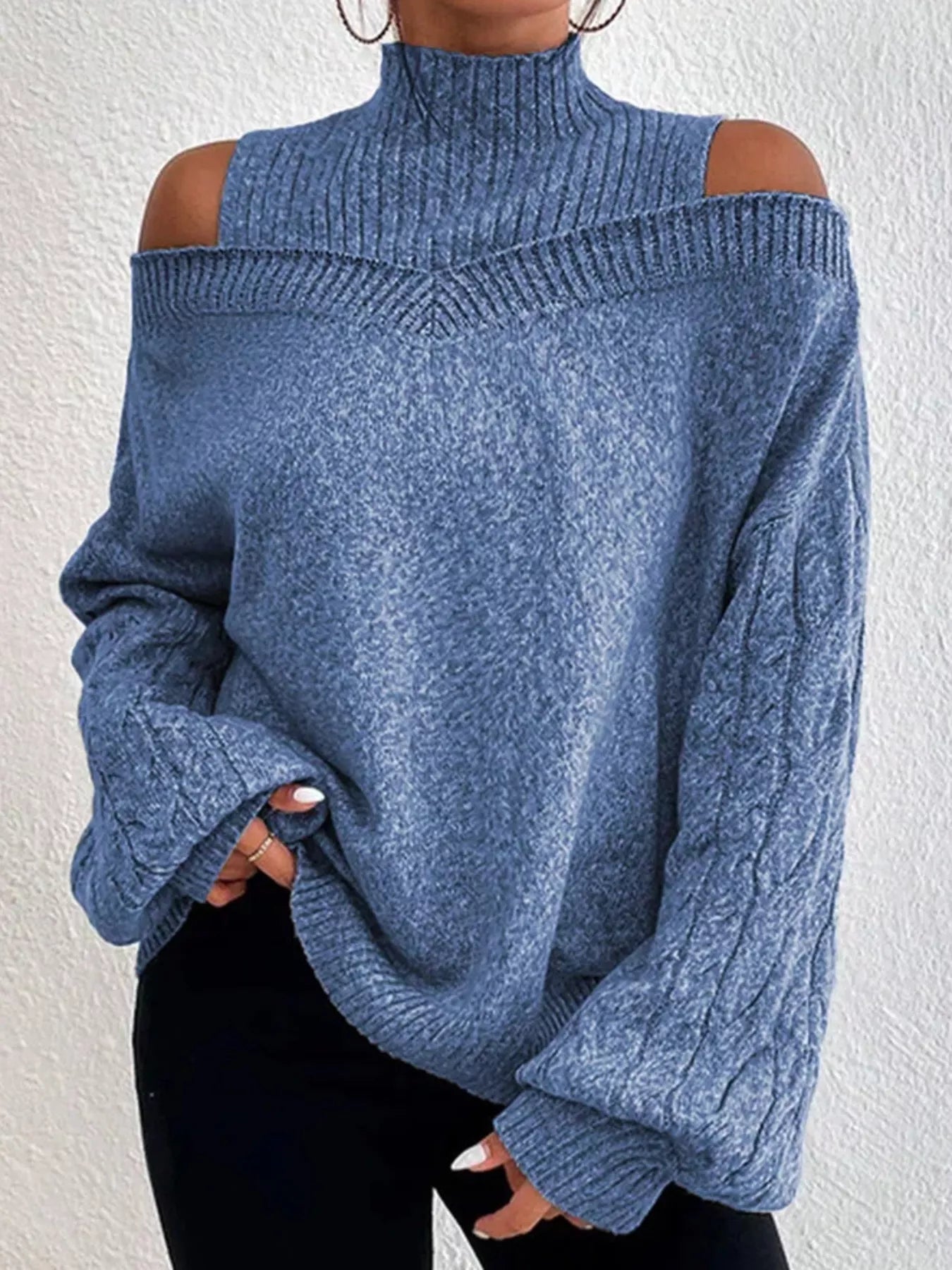 Cold Shoulder Turtleneck Sweater