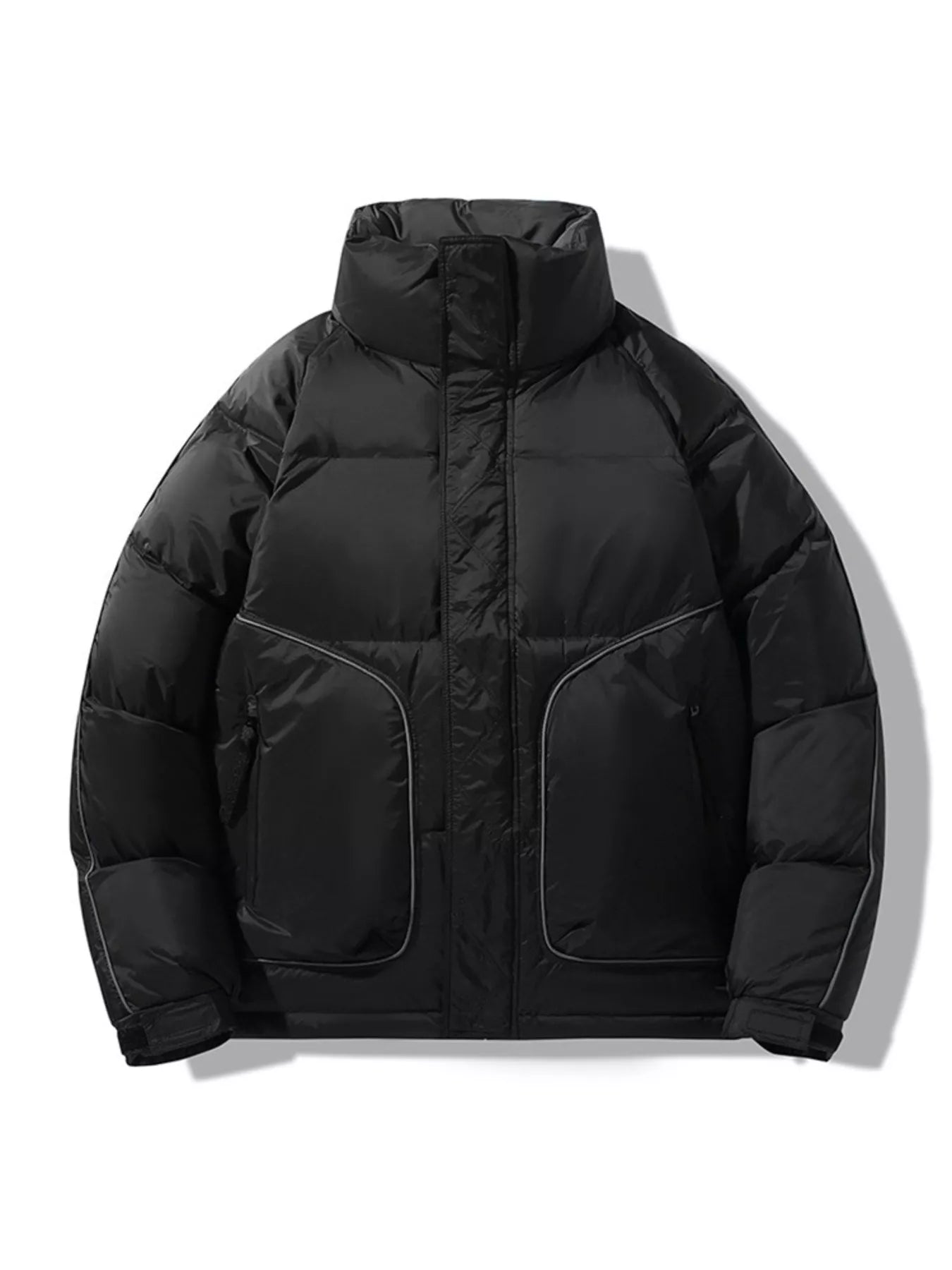 Men's Plus Size Stand Collar Puffer Jacket with Side Zipper Pockets