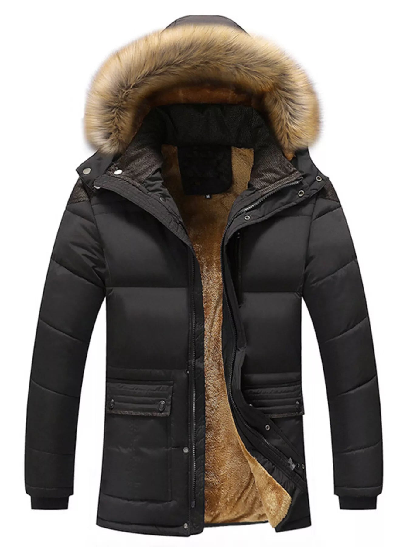 Men's Plus Size Fur Hooded Winter Parka Jacket