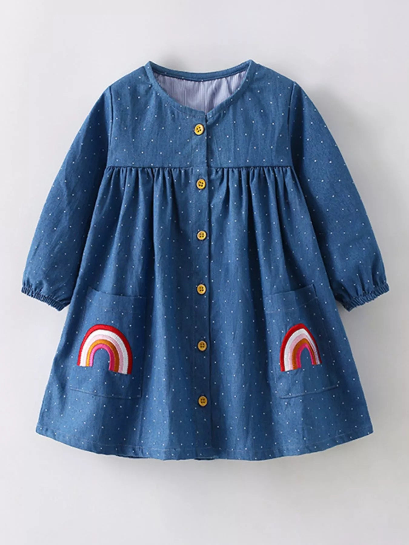 Children's Rainbow Pocket Denim Button-Down Dress