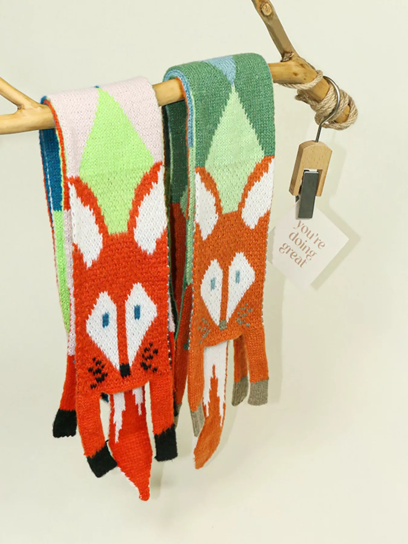 Knitted Fox Pattern Scarf