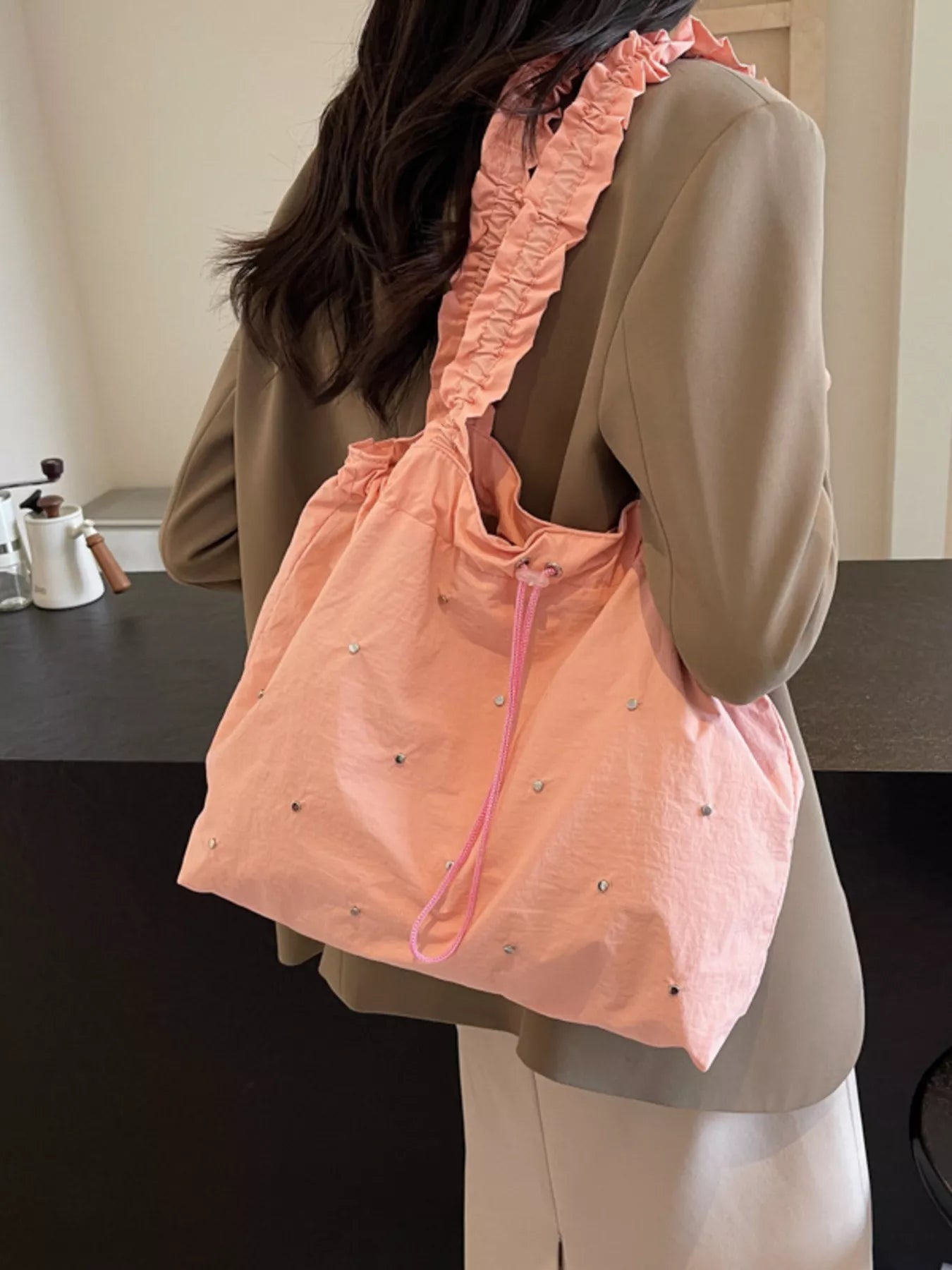 Studded Ruched Strap Handbag