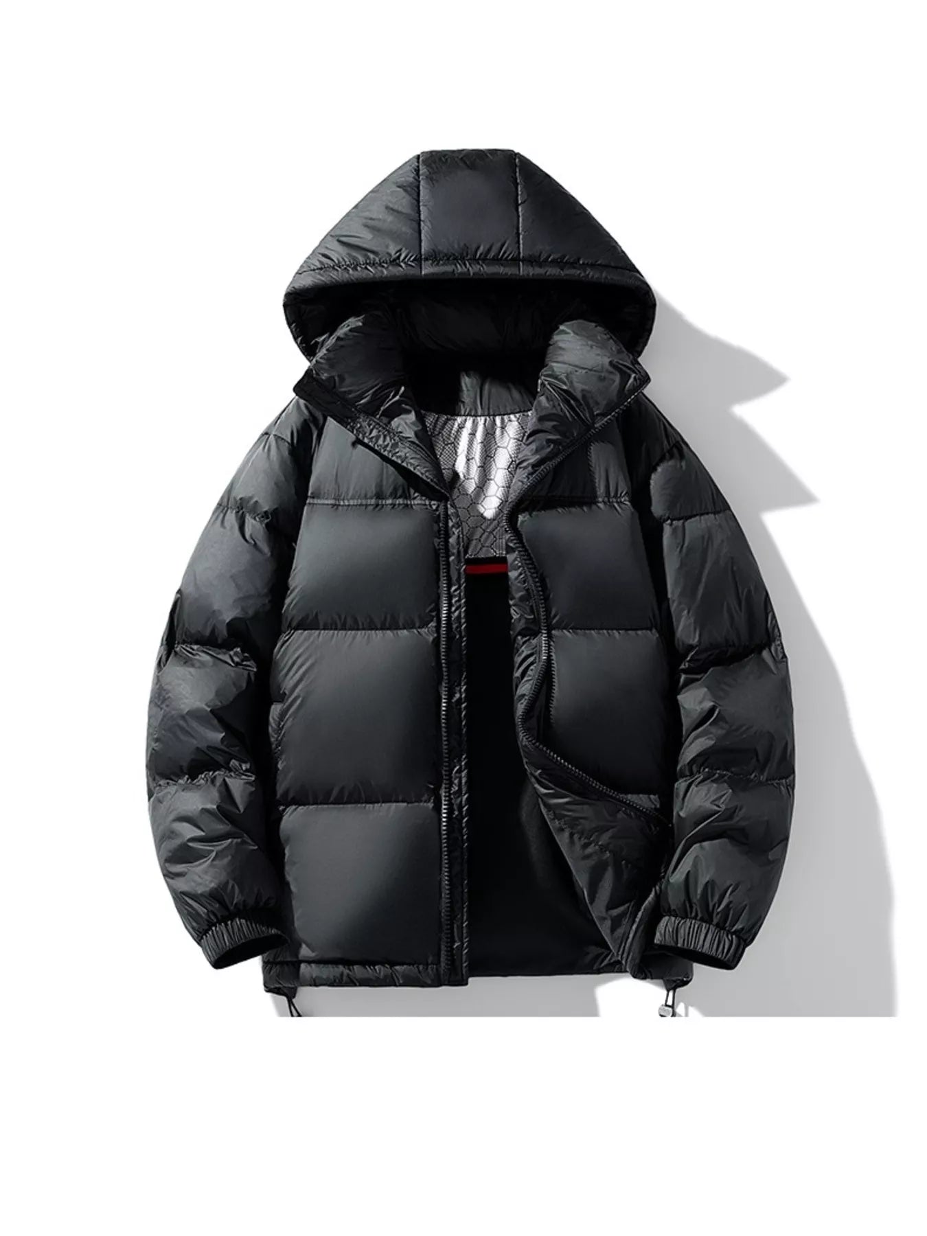 Men's Full Size Hooded Puffer Jacket with Drawstring Hem Plus Size