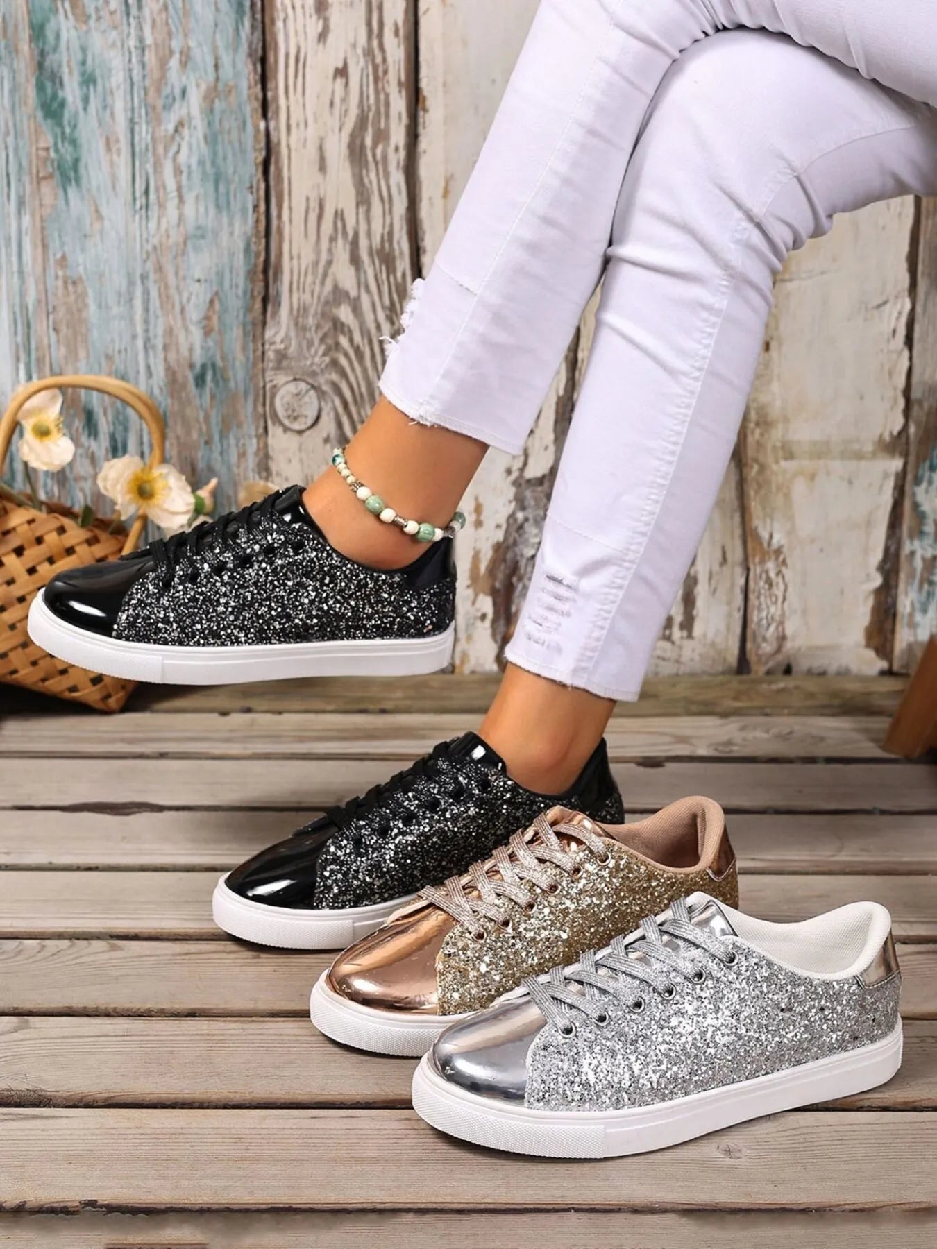 Sequin Lace Up Sneakers