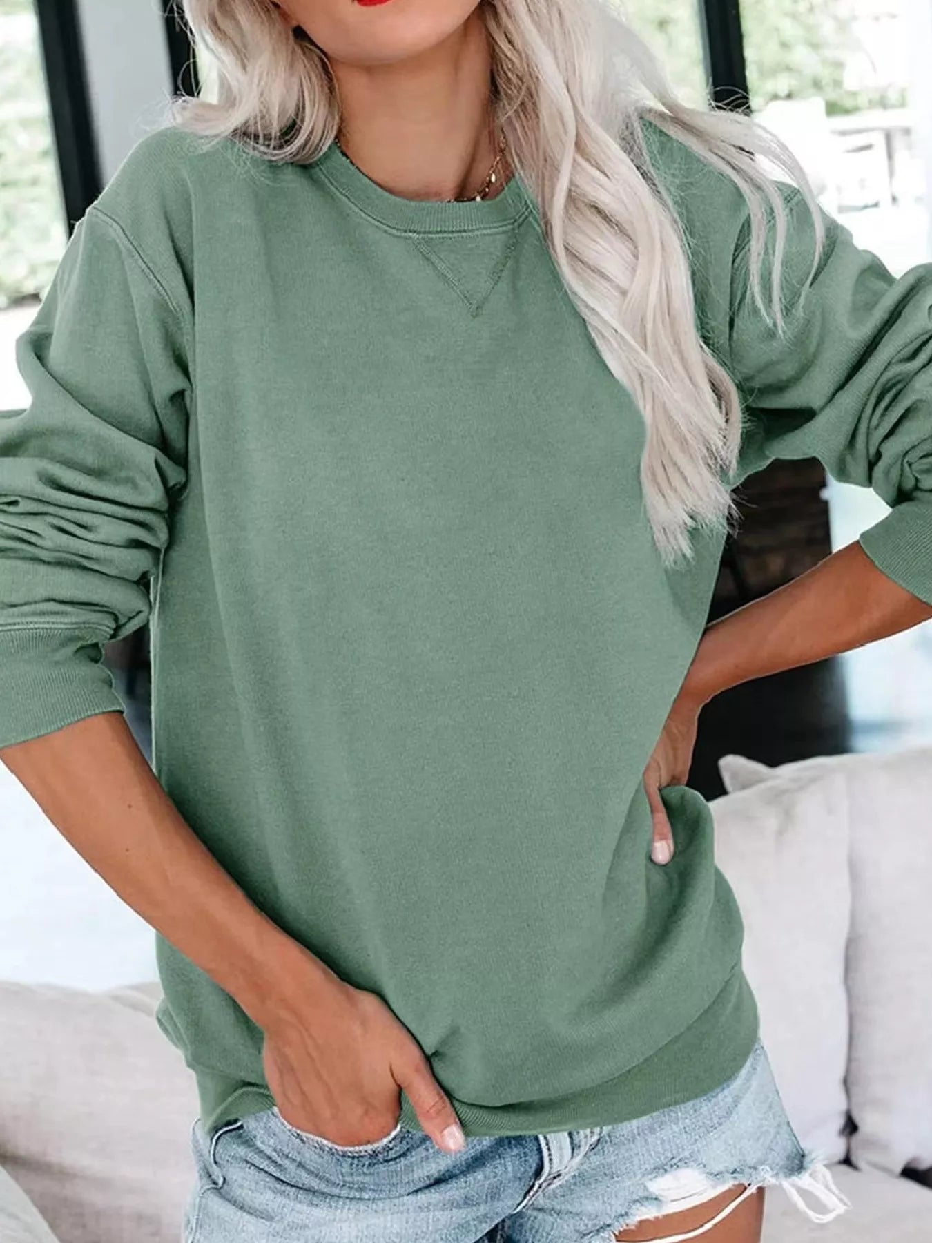 Casual Solid Color Crew Neck Sweatshirt