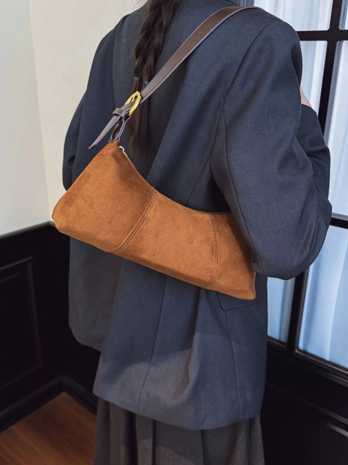 Vintage Suede Hobo Shoulder Bag