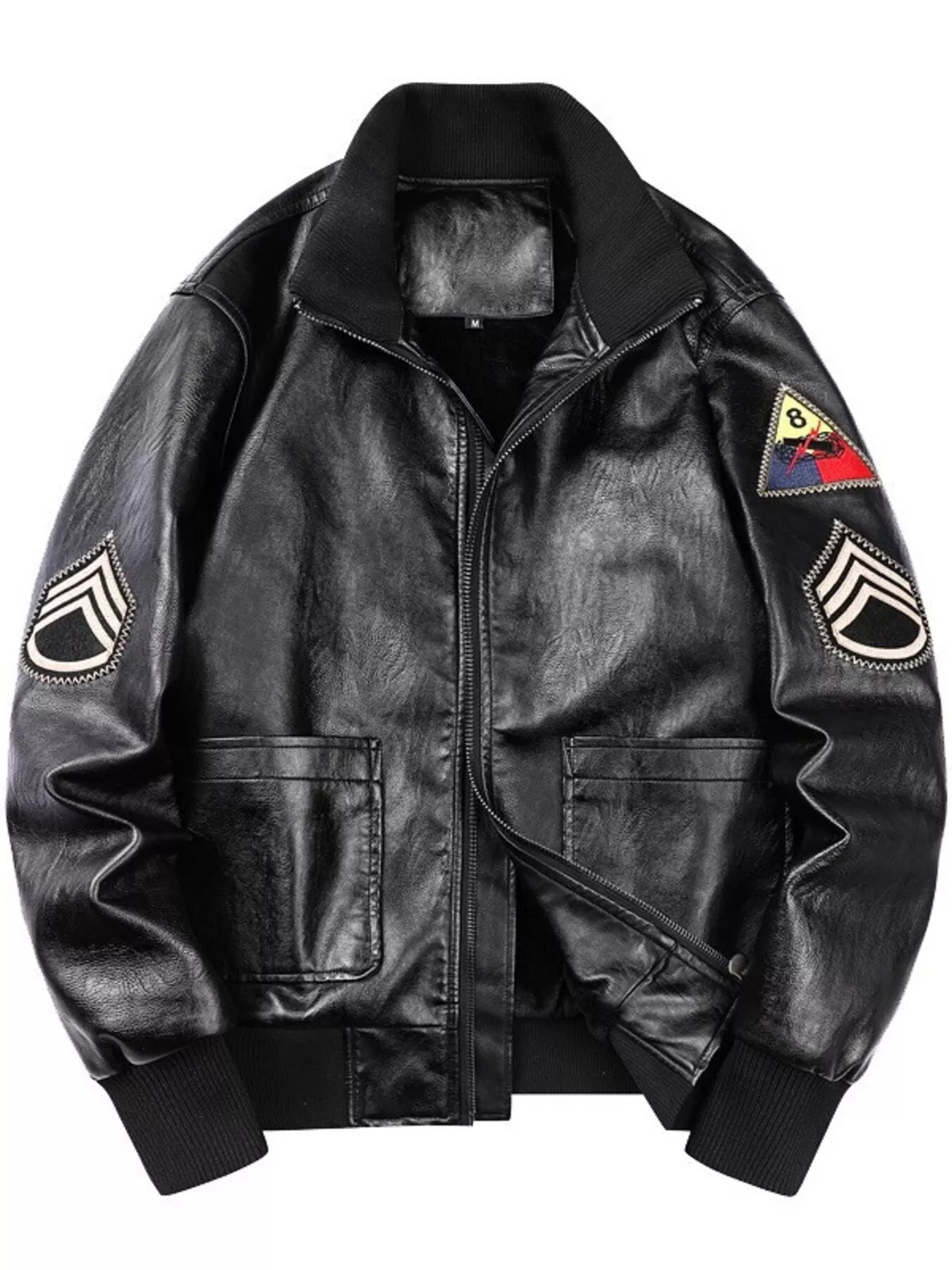 Men's Plus Size Zip Up Leather Bomber Jacket