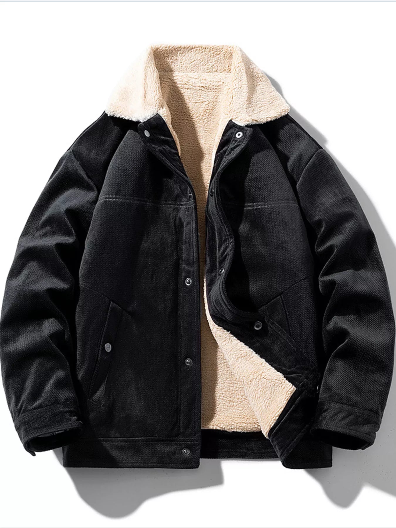 Men's Plus Size Snap Down Sherpa Lined Winter Coat