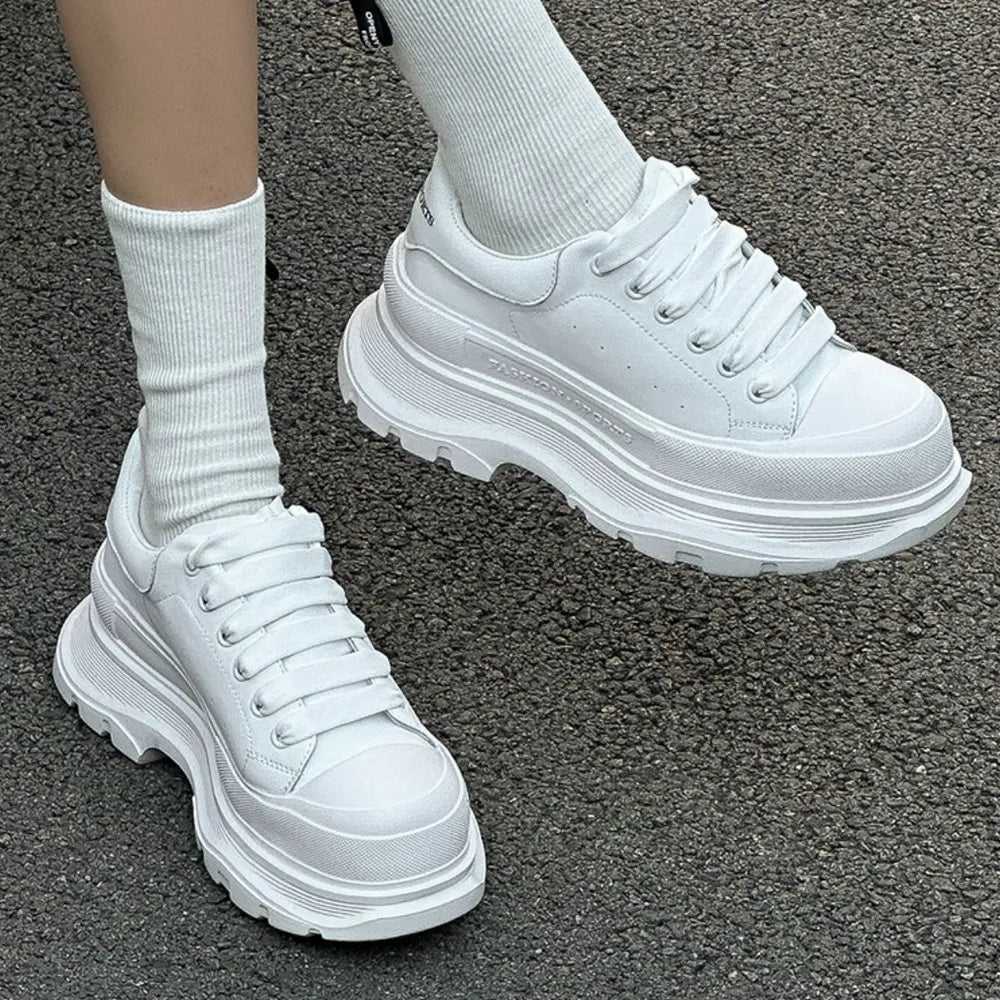Lace Up Round Toe Platform Sneakers
