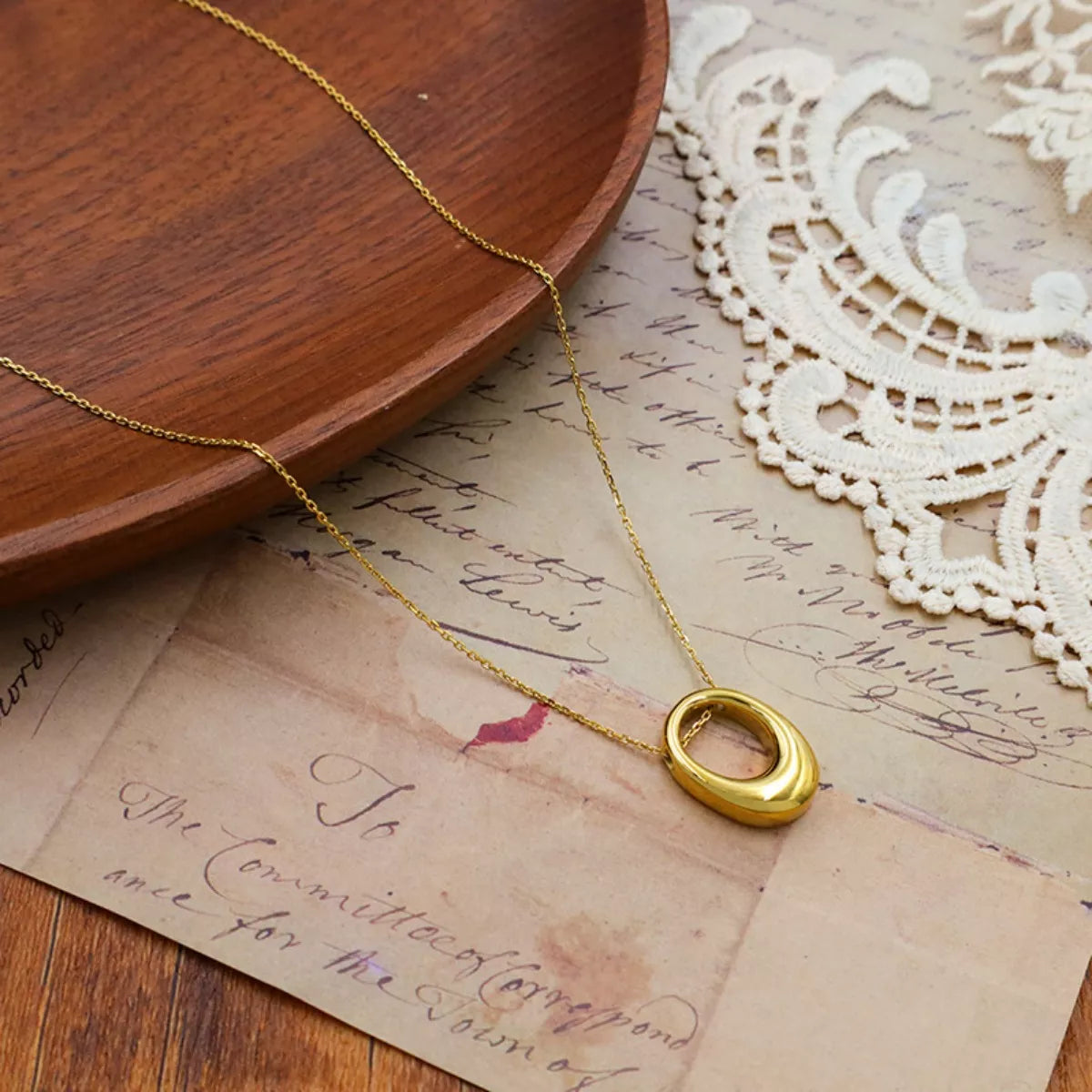 18K Gold-Plated Oval Pendant Necklace