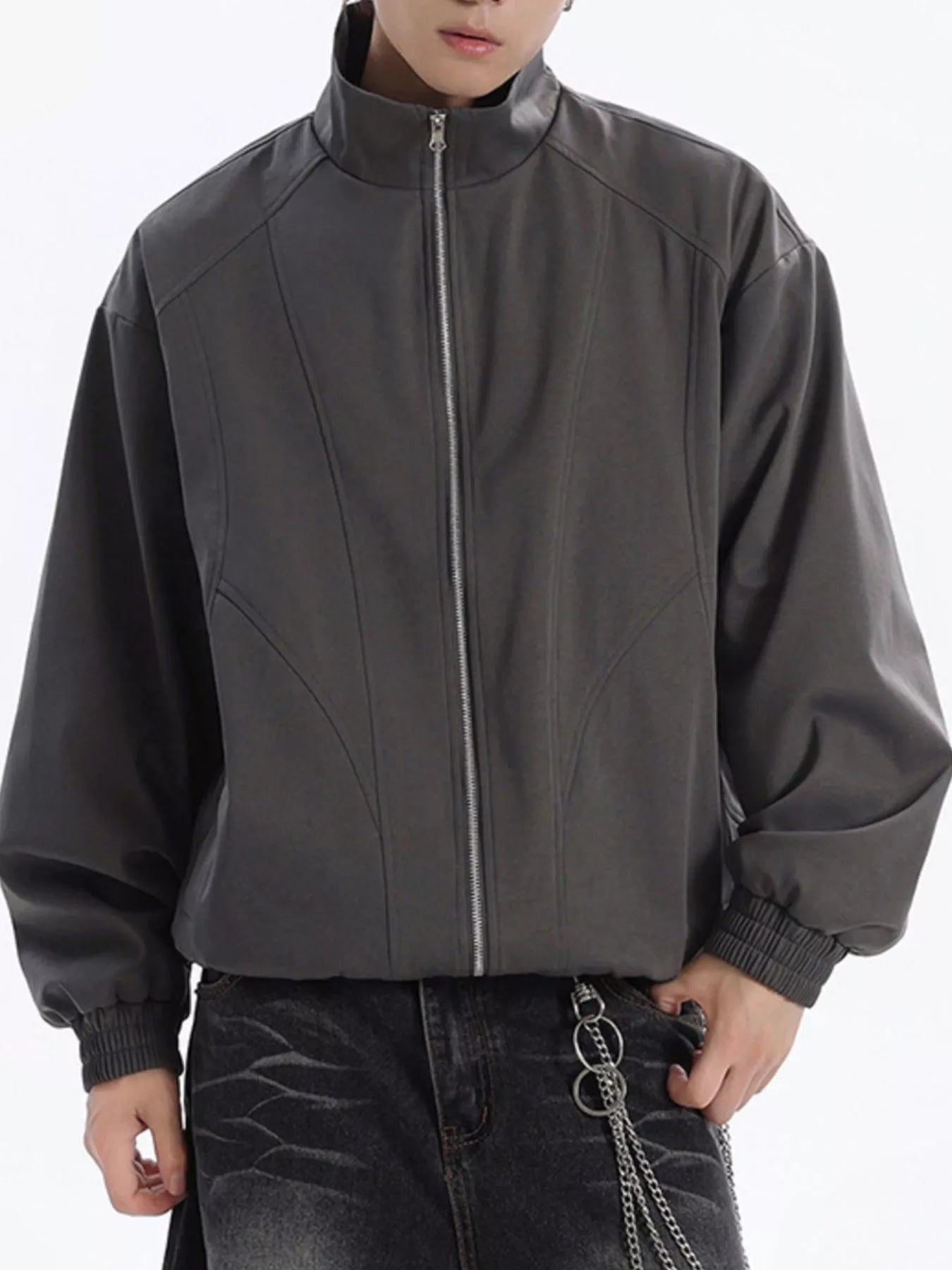 Men's Plus Size Stand Collar Zip Up Jacket