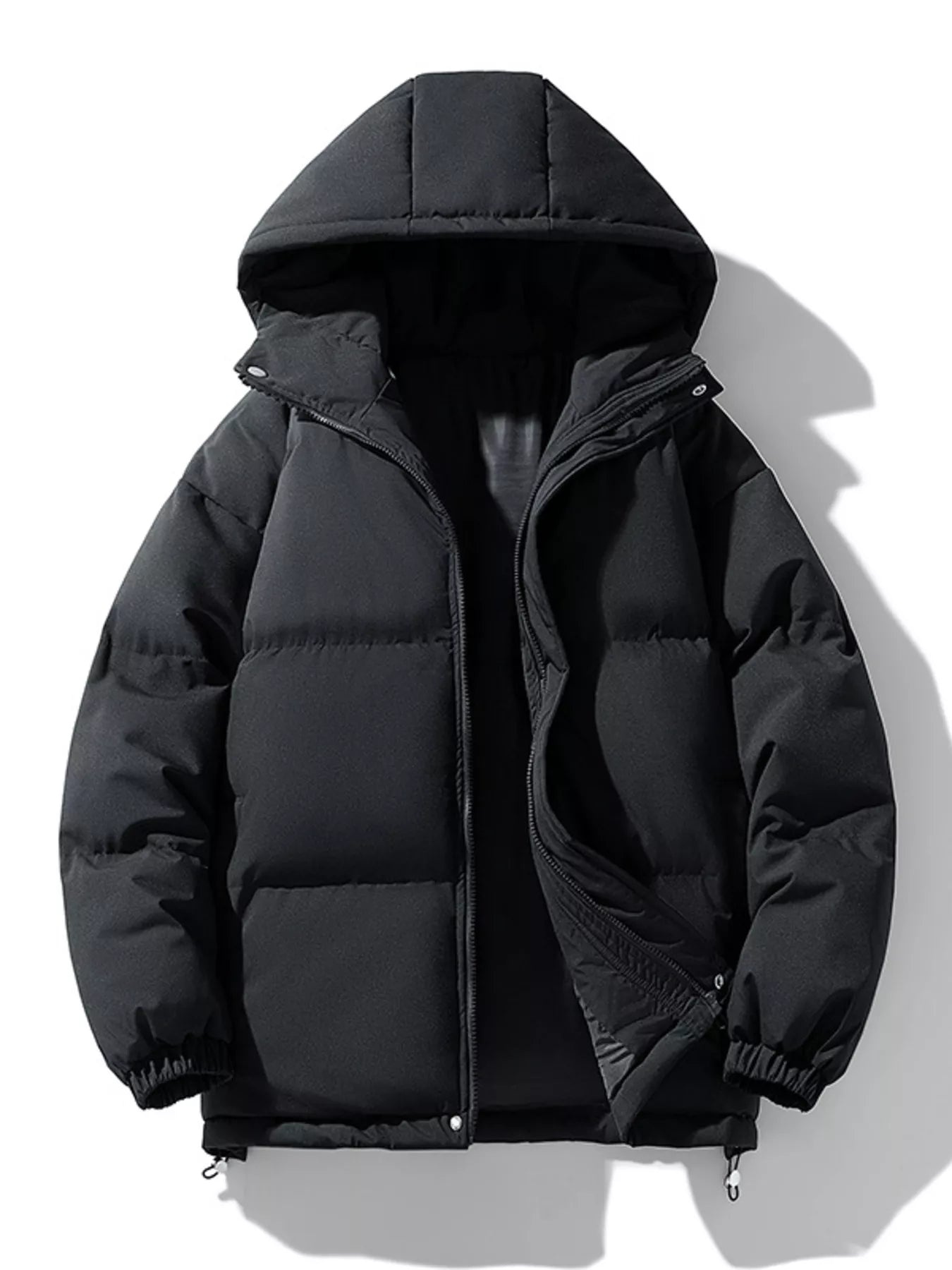 Men's Plus Size Hooded Puffer Jacket with Drawstring Hem