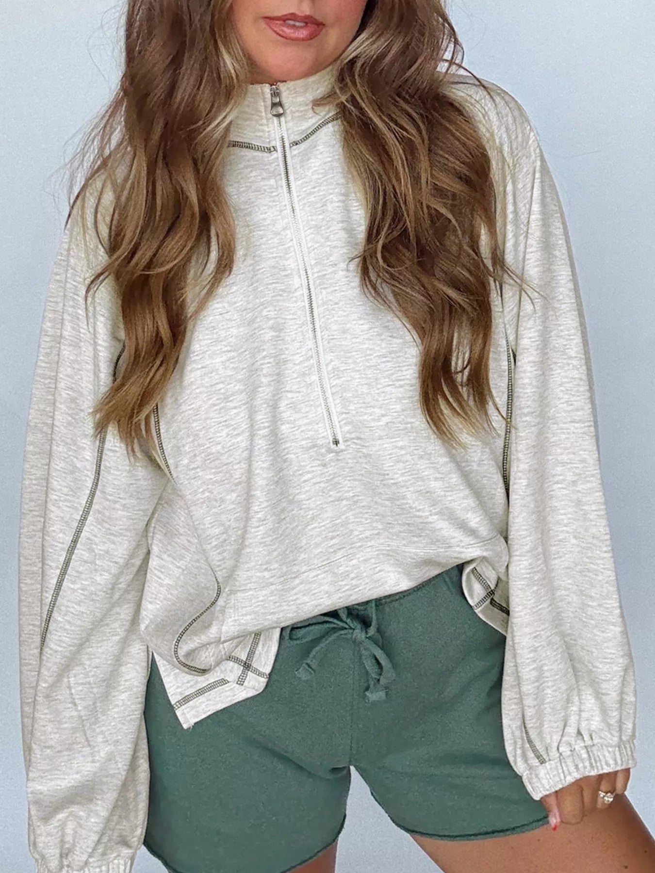 Casual Half Zip Long Sleeve Top