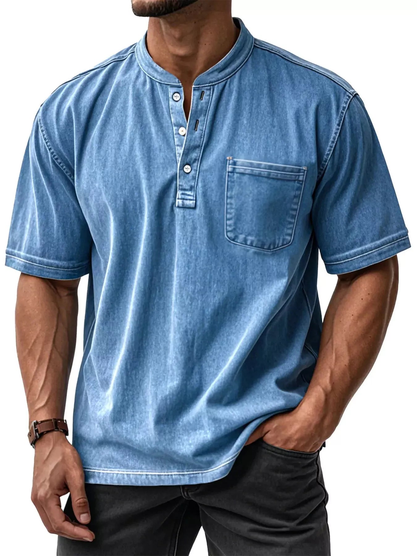 Men's Full Size Button Detail Short Sleeve Top Plus Size