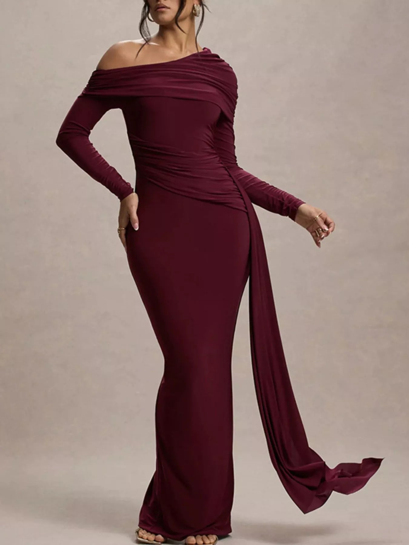 One-Shoulder Ruched Maxi Dress