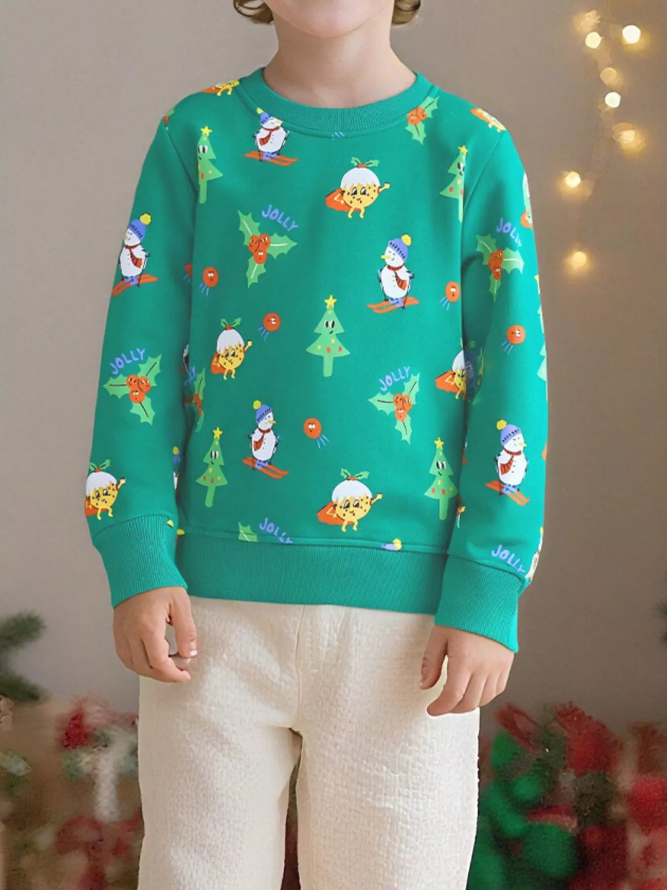 Children's Christmas Print Round Neck Sweatshirt