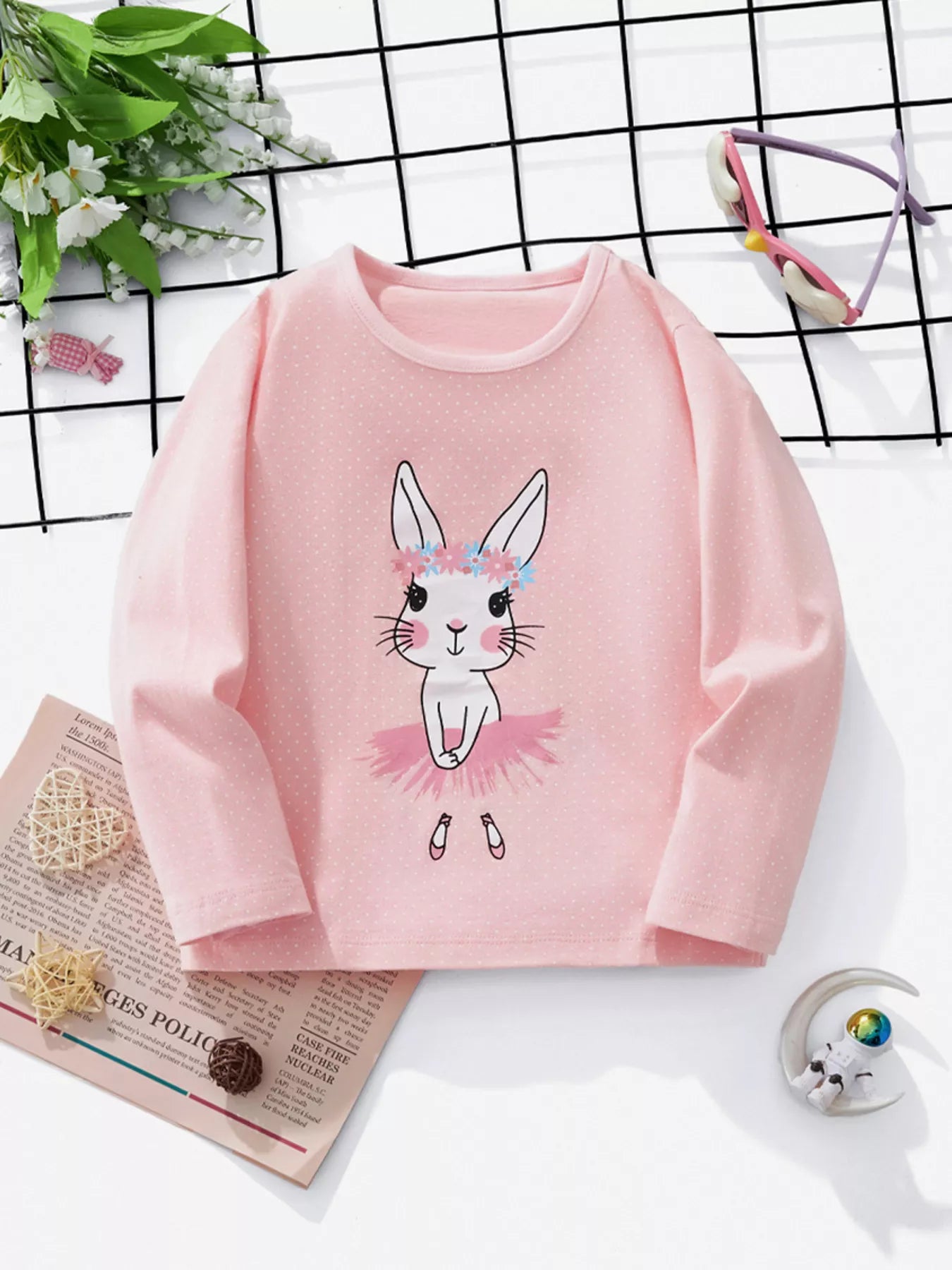 Children's Bunny Ballerina Graphic Long Sleeve T-Shirt