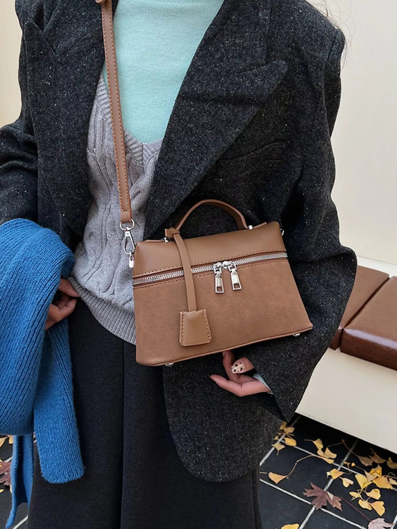 Leather Zipper Shoulder Bag