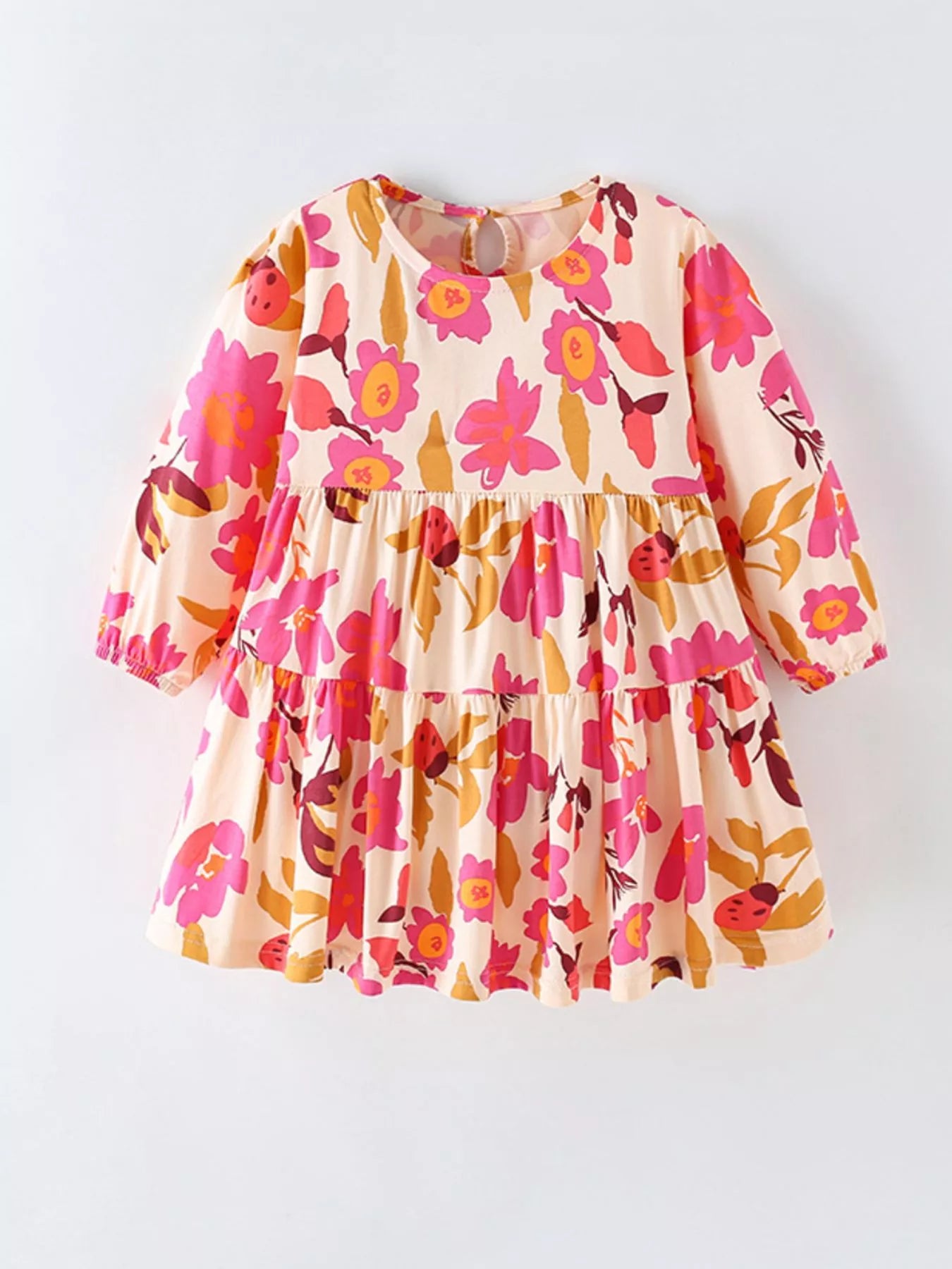 Children's Floral Print Tiered Long Sleeve Dress