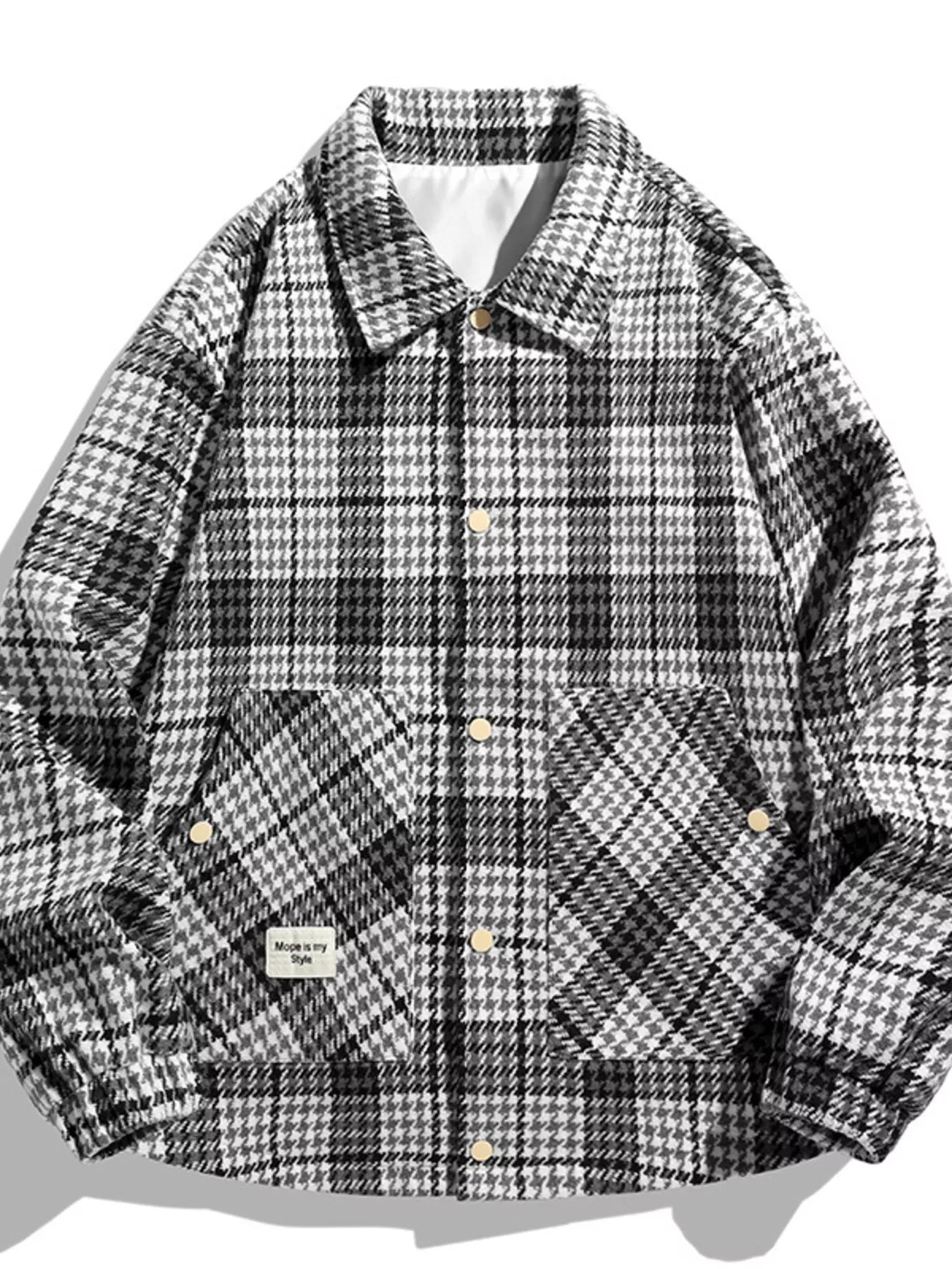 Men's Plus Size Houndstooth Pattern Button-Up Jacket