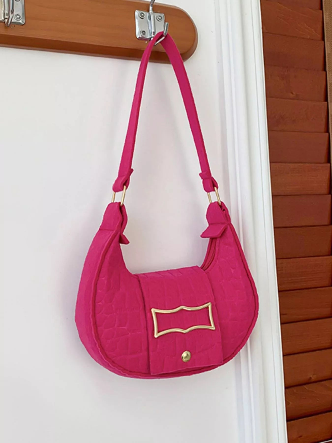 Crocodile Embossed Flap Shoulder Bag