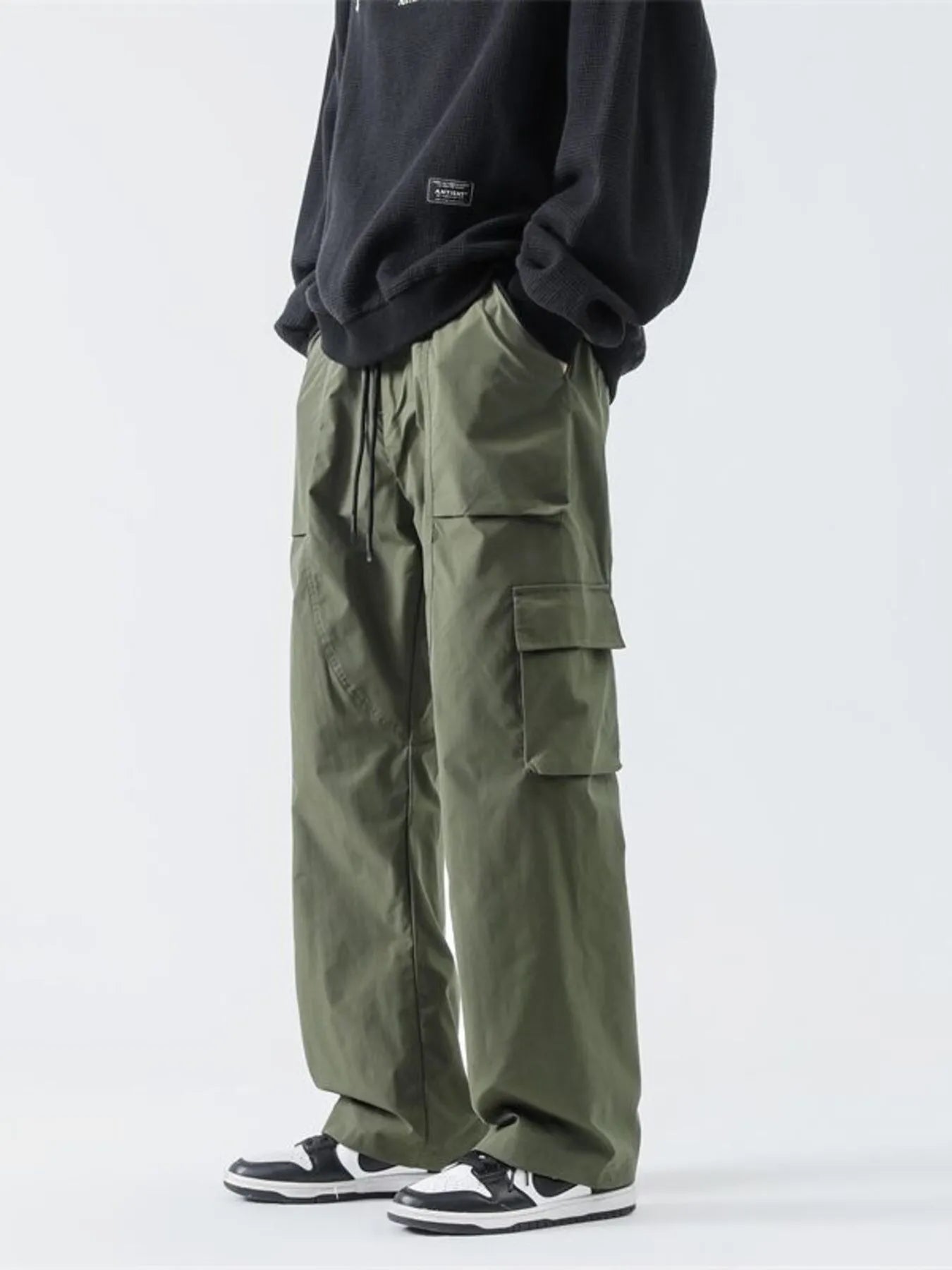 Men's Full Size Loose Fit Cargo Pants with Drawstring Plus Size