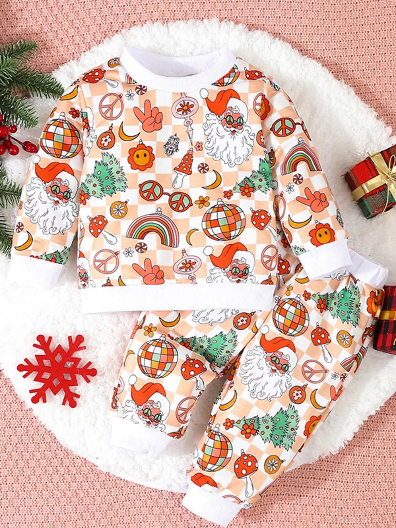 Children's Christmas Santa Print Long Sleeve Set