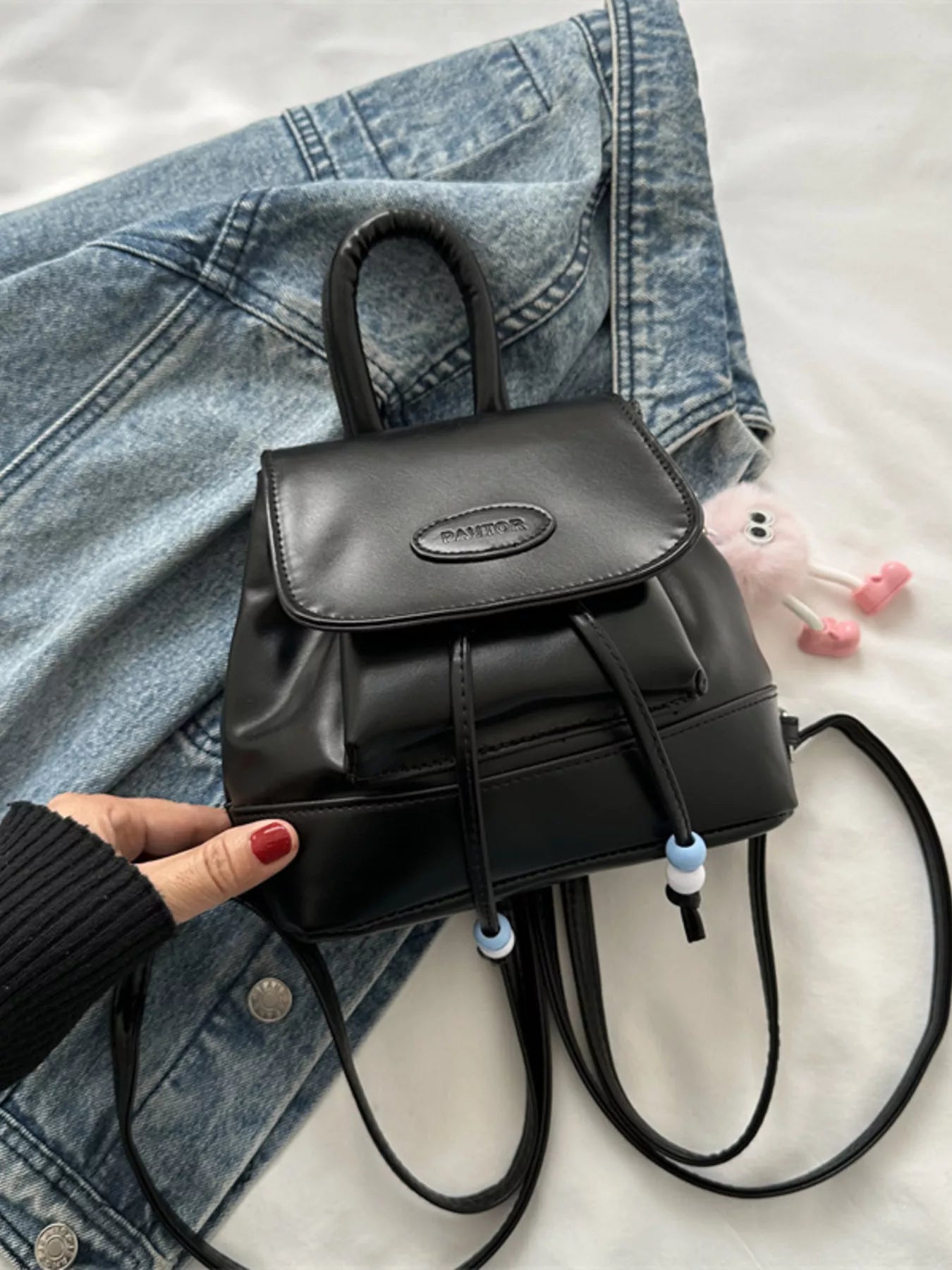 Mini Leather Drawstring Backpack Bag