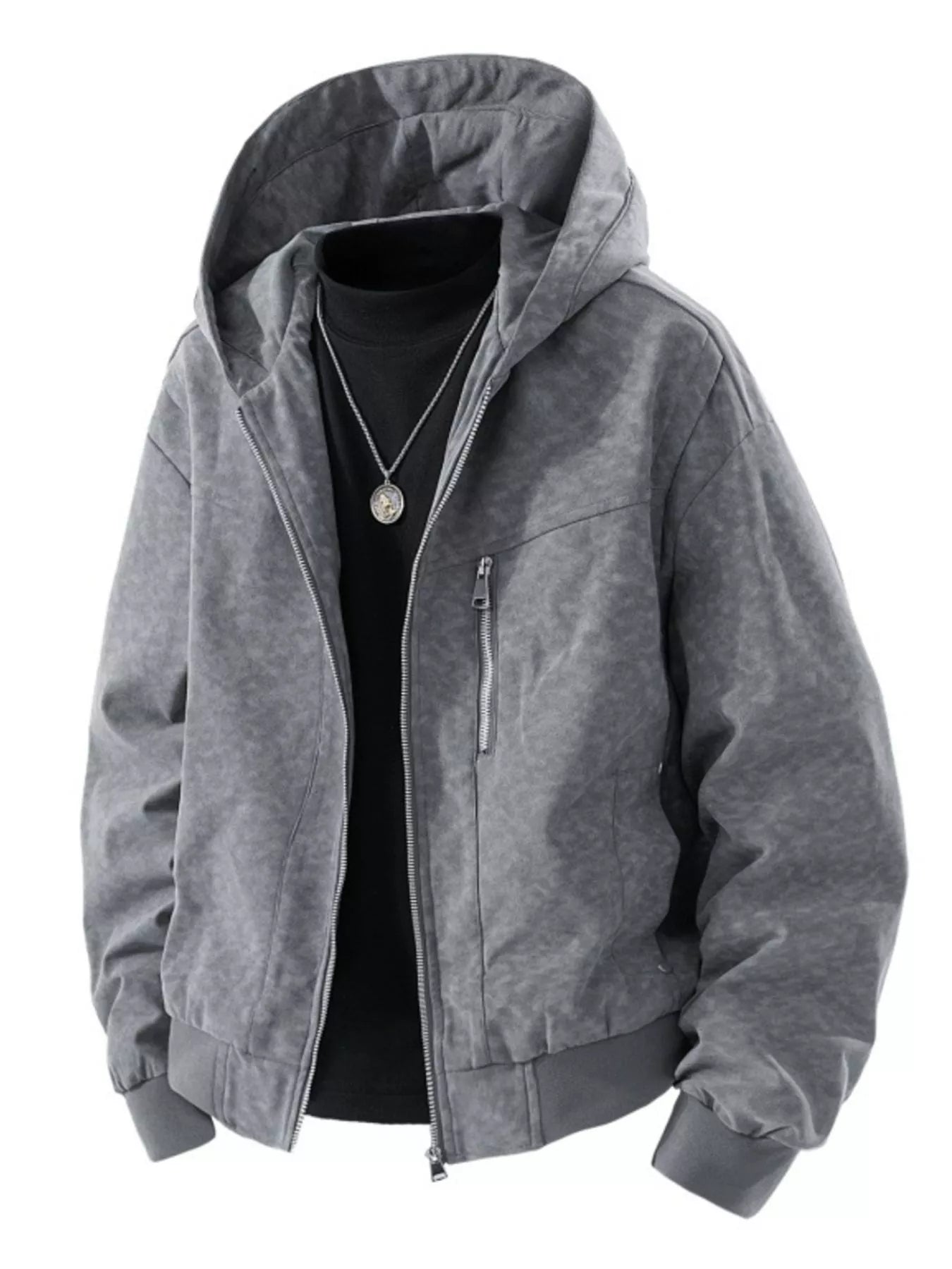 Men's Plus Size Zip Up Hooded Bomber Jacket