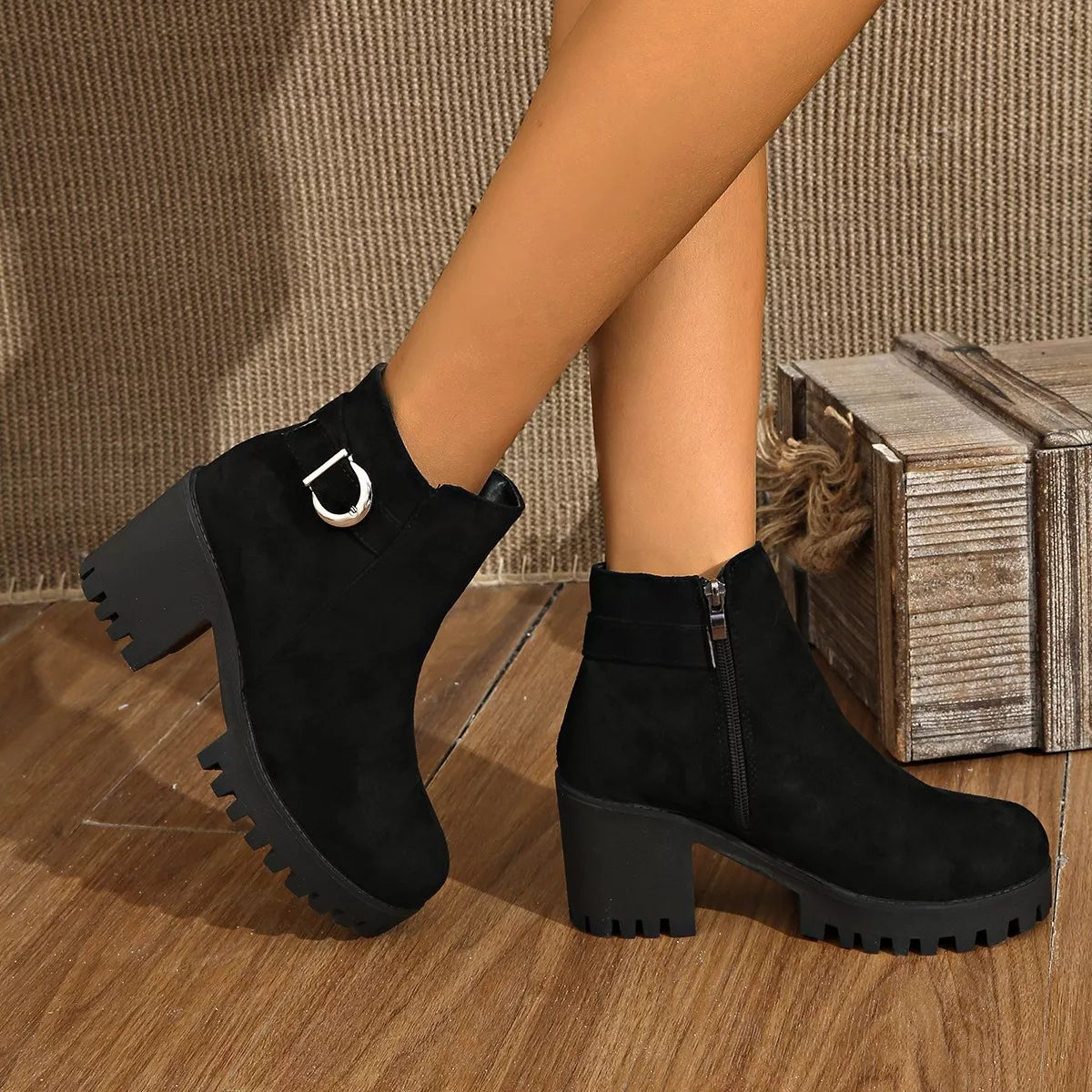 Round Toe Block Heels Boots