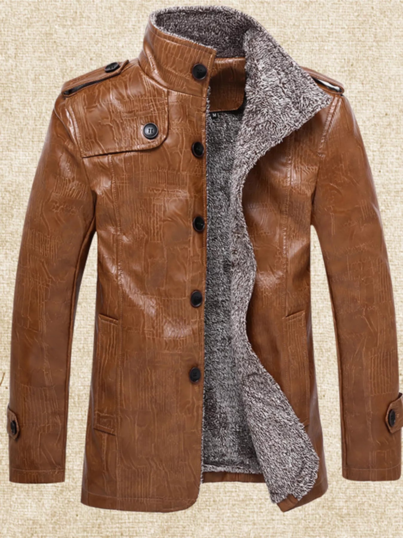 Men's Plus Size Button Up Fleece Lined Coat