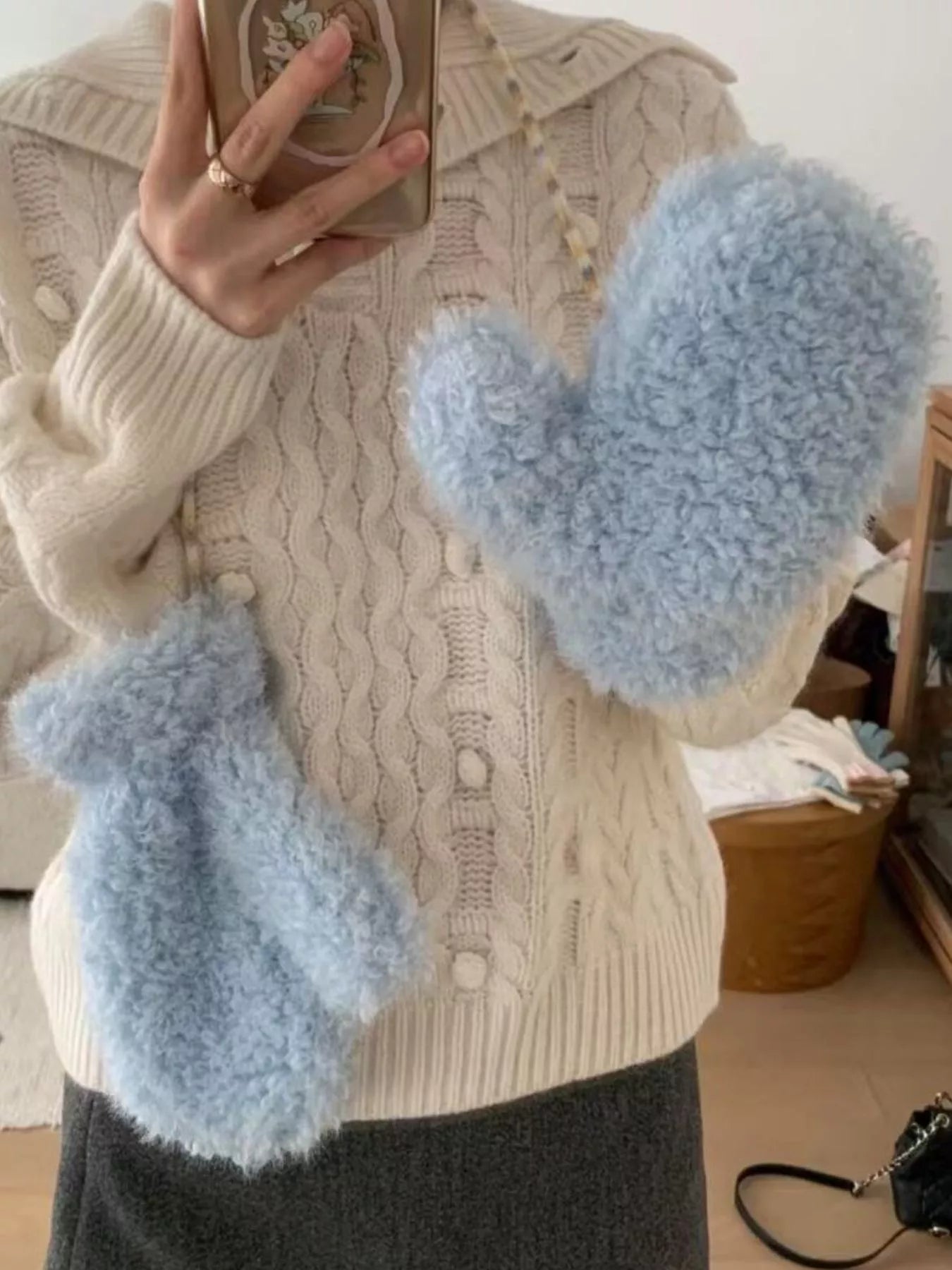Fluffy Knit Mittens Gloves