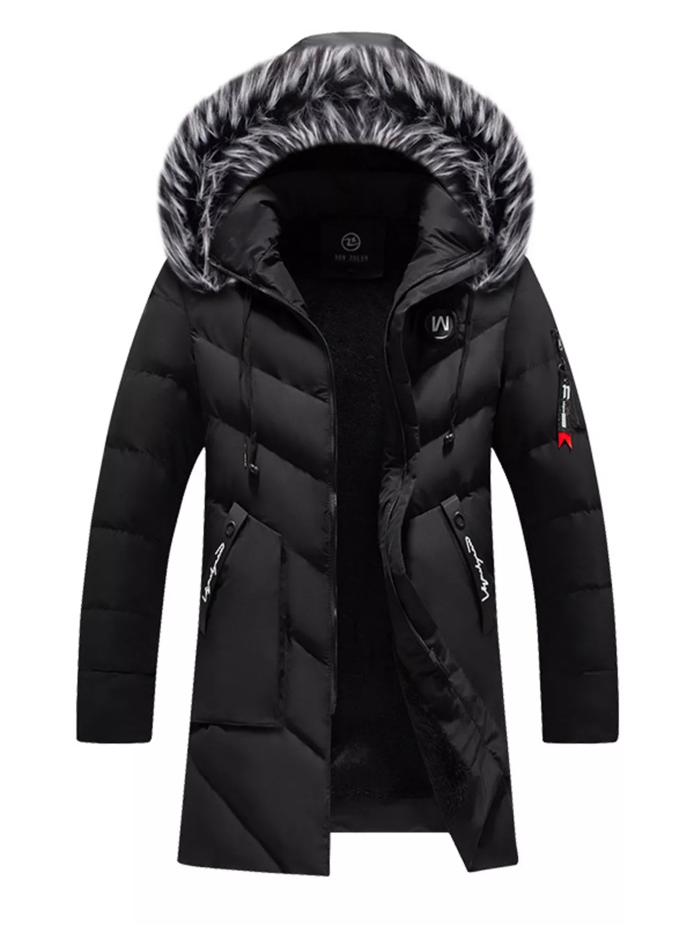 Men's Plus Size Longline Padded Winter Coat with Faux Fur Hood