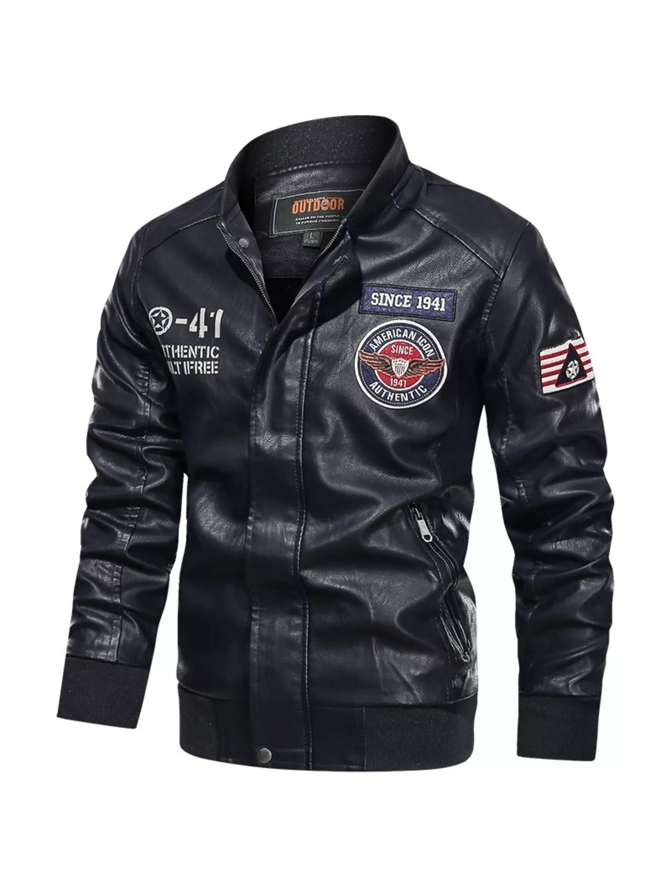 Men's Plus Size Zip Up Leather Jacket