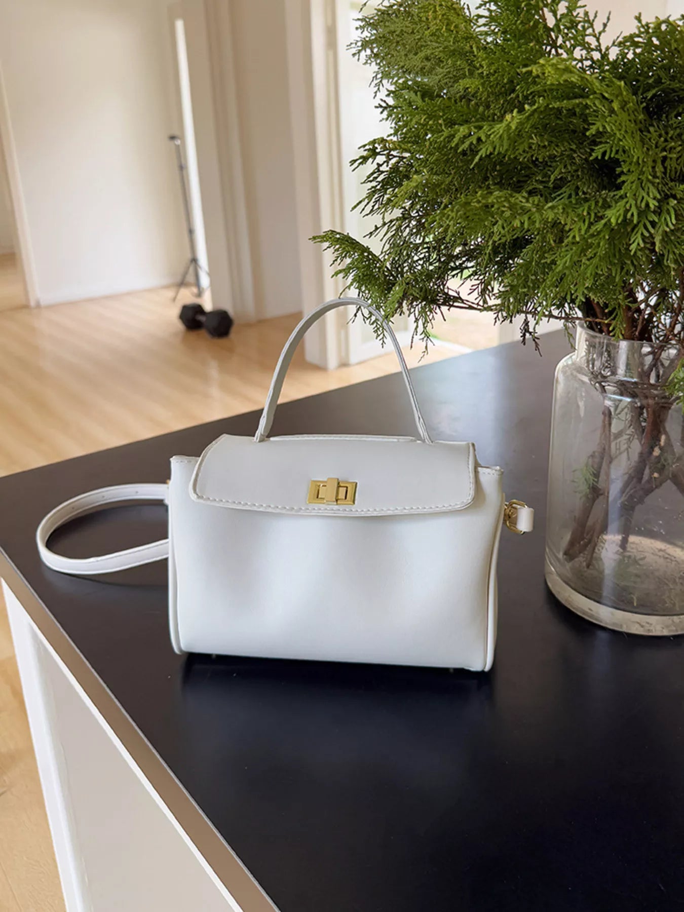Golden Clasp Leather Crossbody Bag