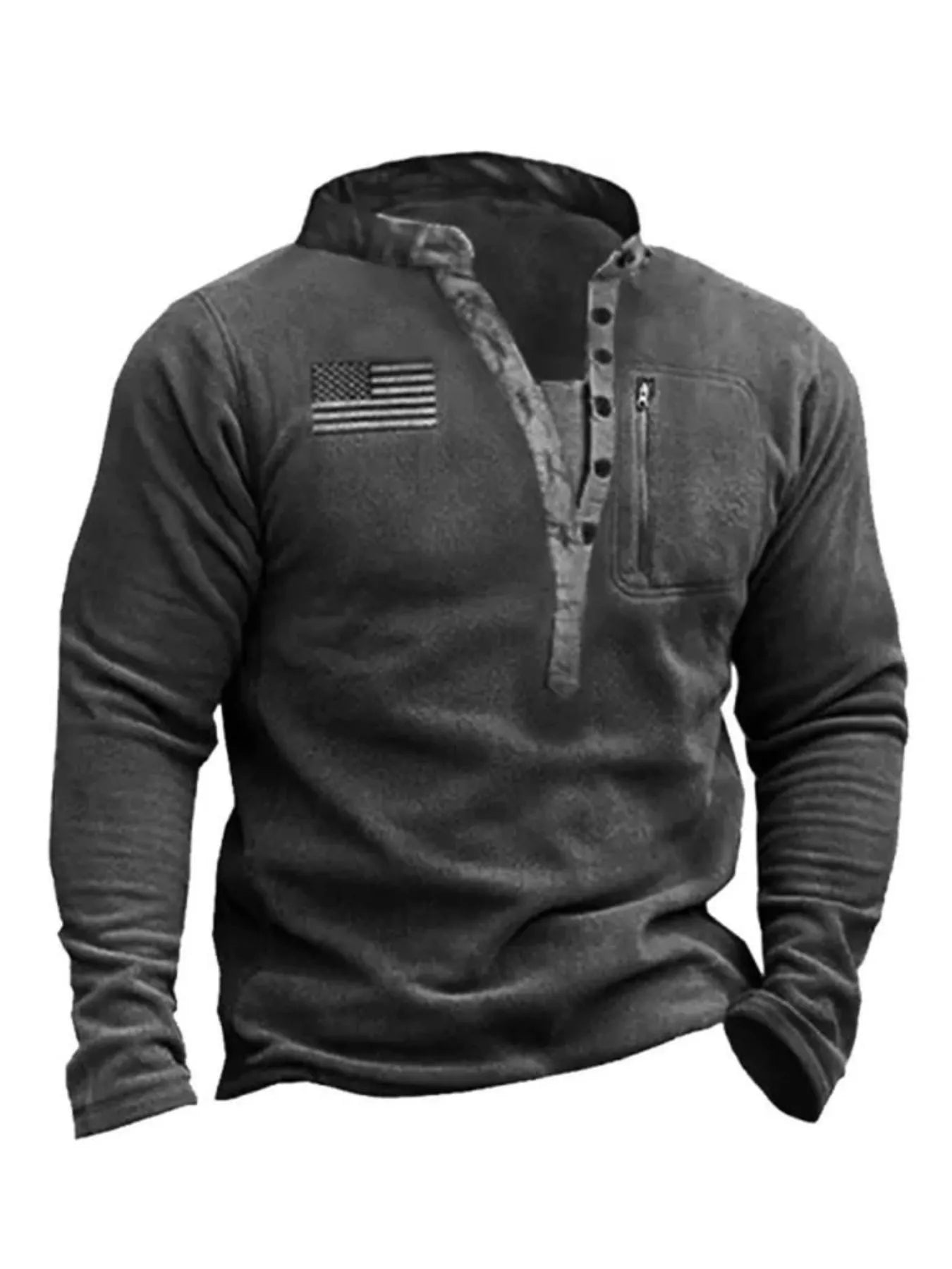 Men's Full Size Button Detail Long Sleeve Sweatshirt Plus Size