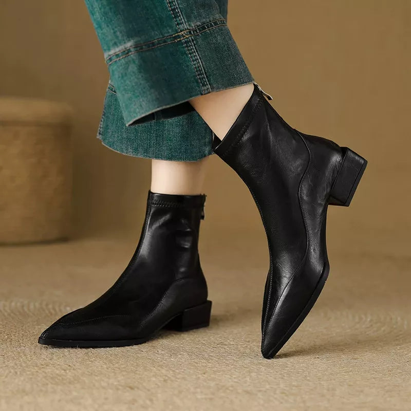Point Toe Block Heels Boots