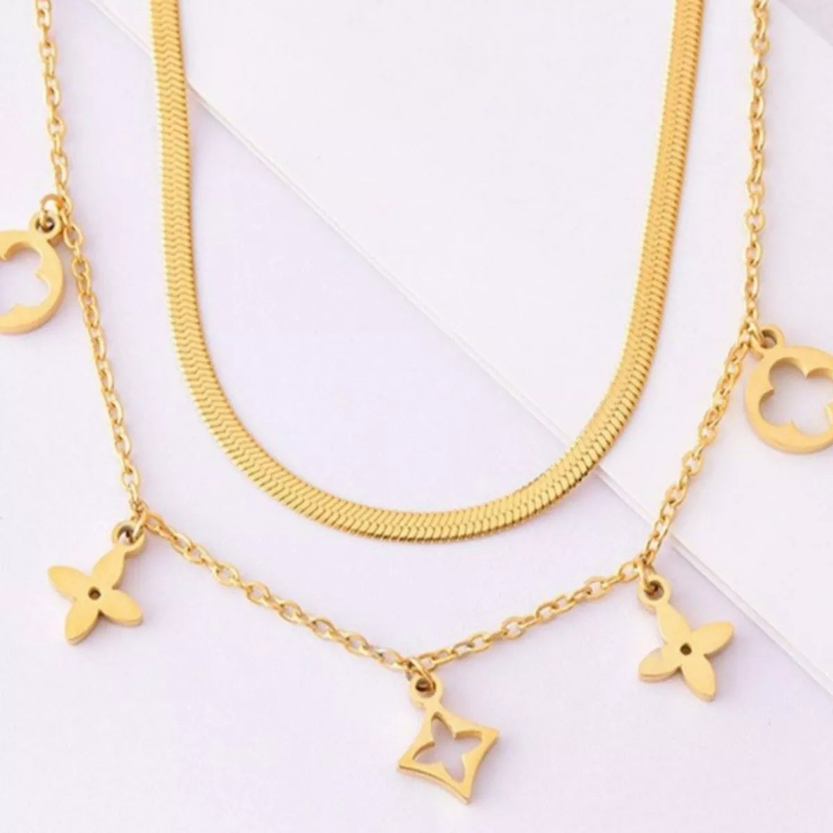 18K Gold-Plated Double Layered Charm Necklace