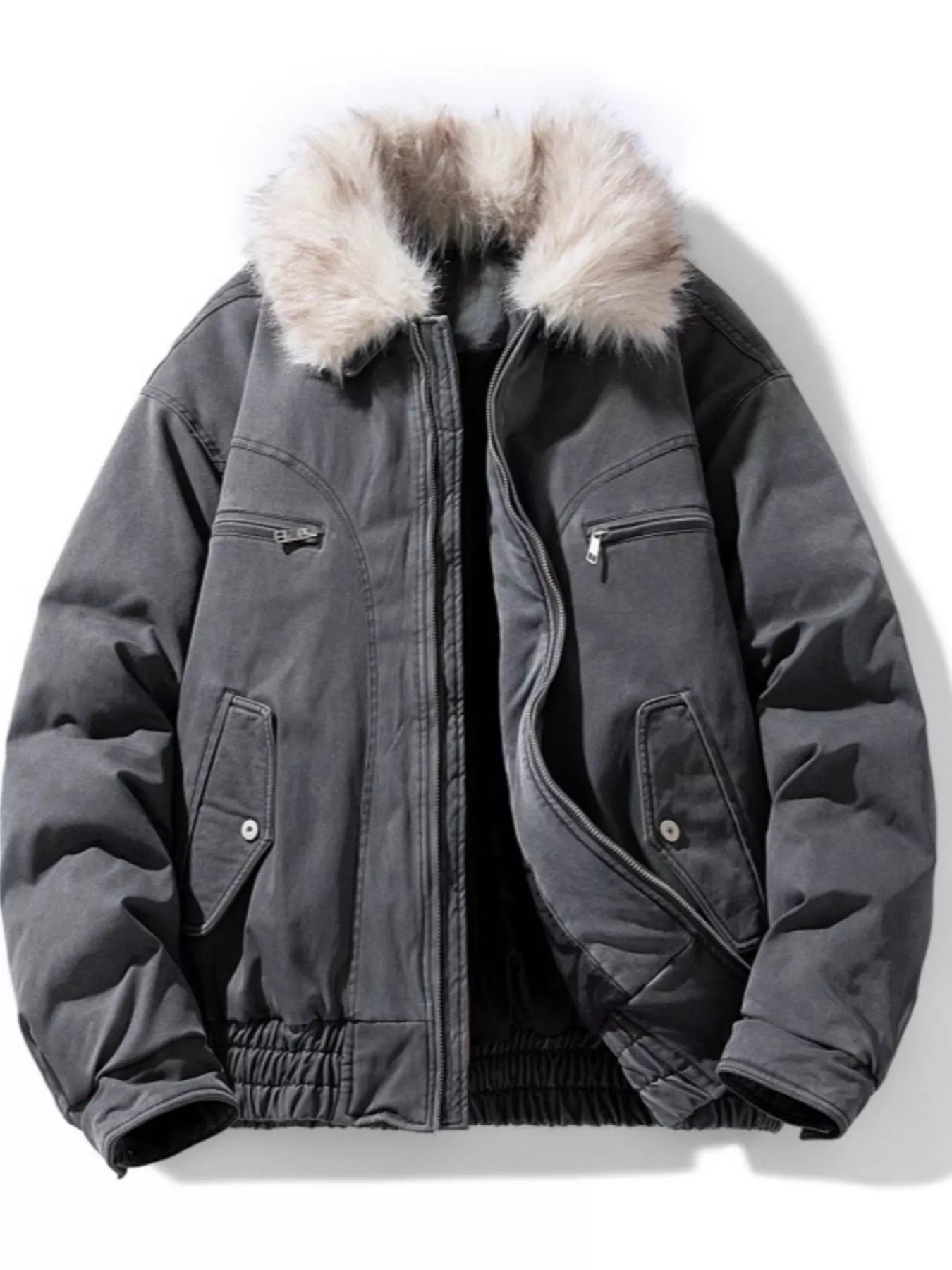 Men's Full Size Fur Collar Zip Up Bomber Jacket Plus Size