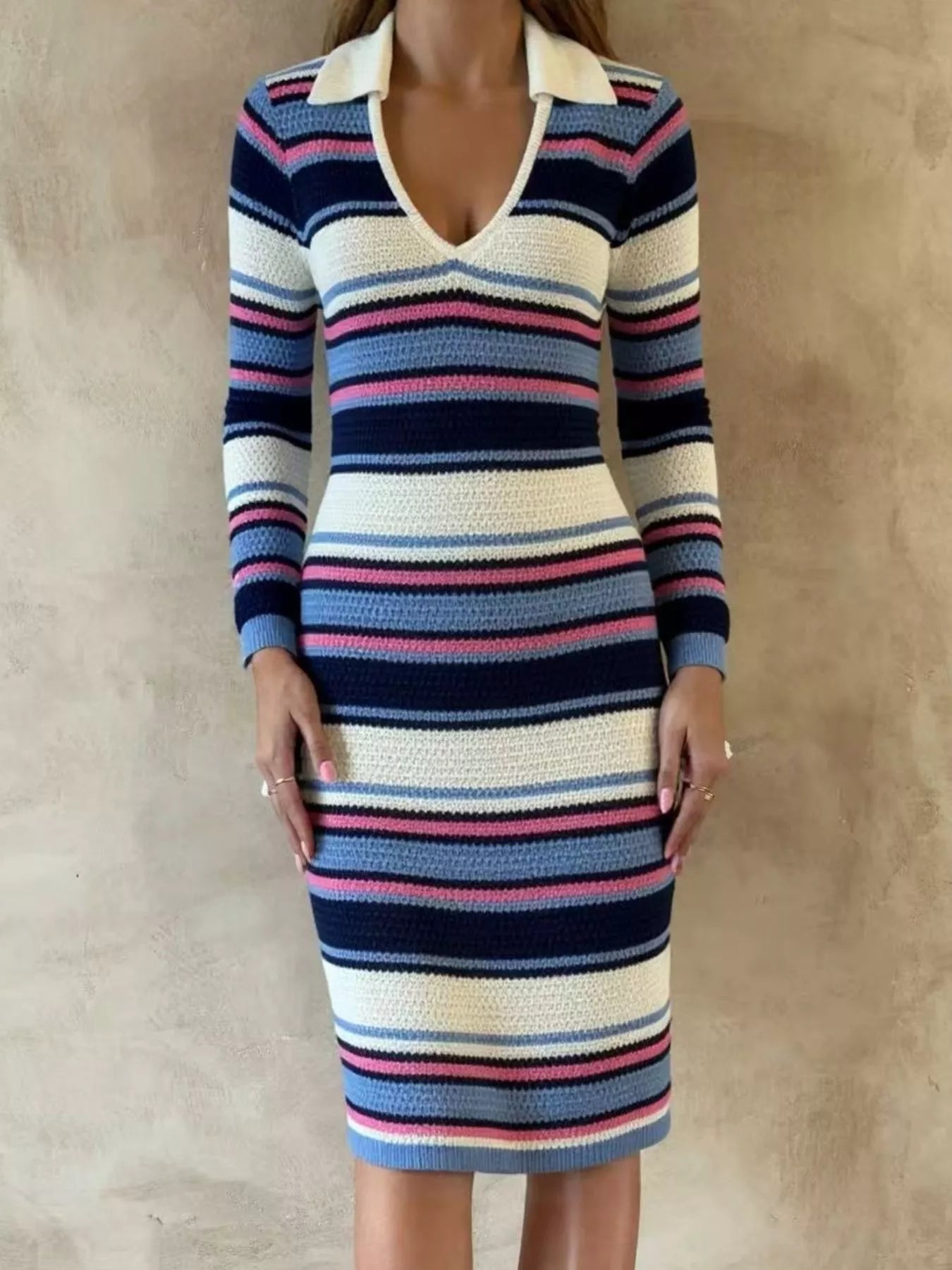 Striped Knitted Bodycon Sweater Dress