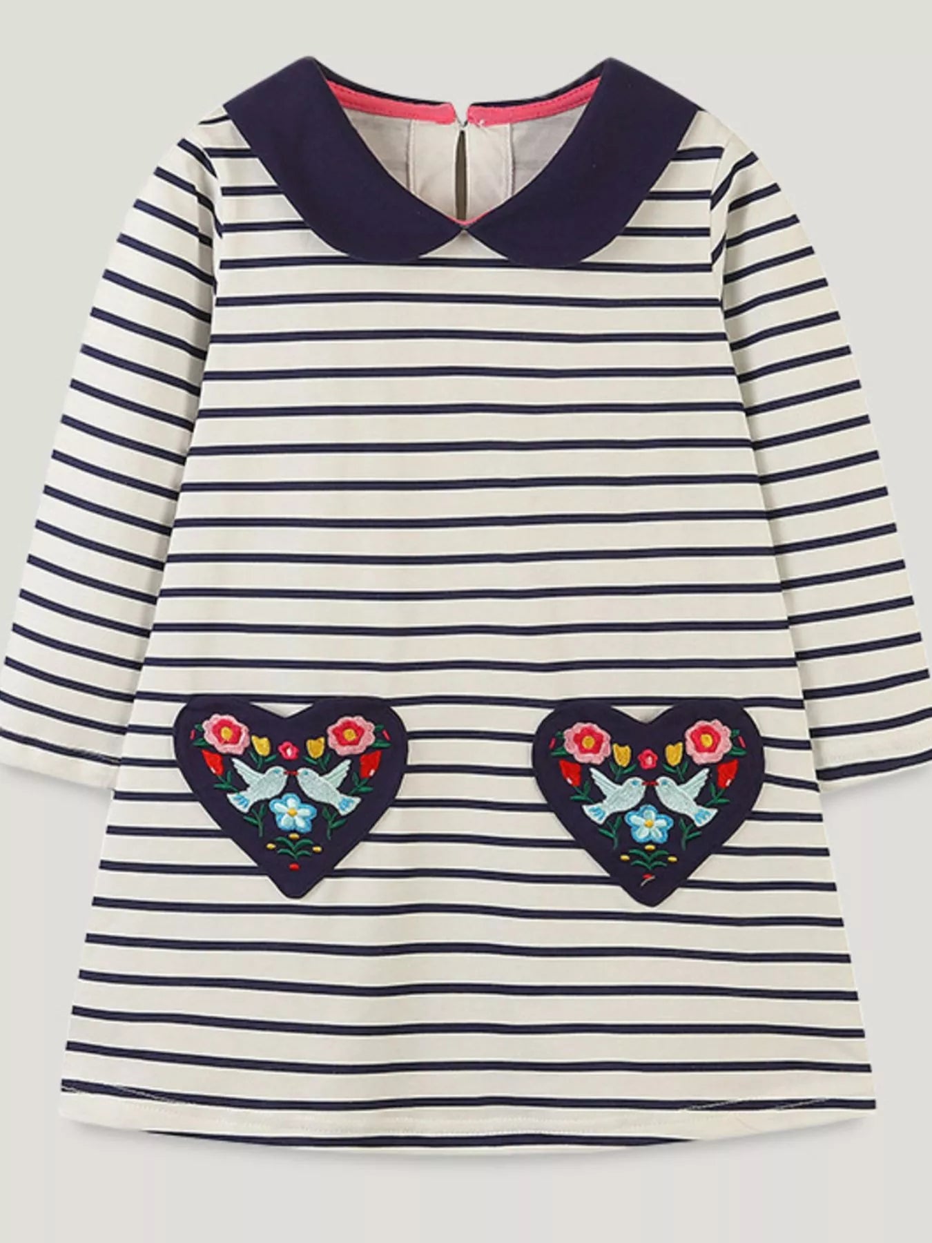 Children's Embroidered Striped Long Sleeve Dress