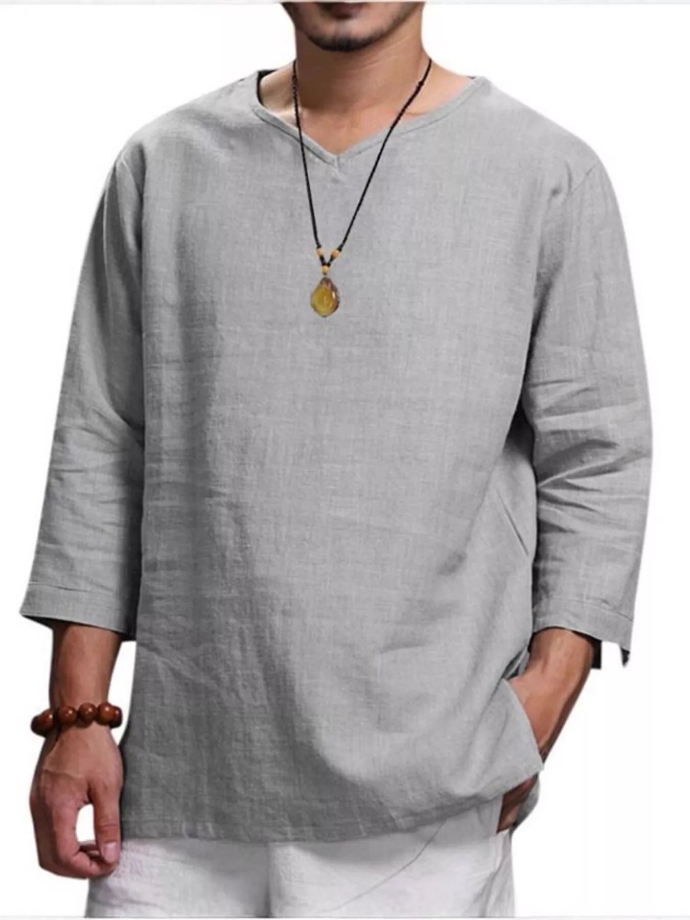 Men's Plus Size Casual Comfortable Fit 3/4 Sleeve Blouse