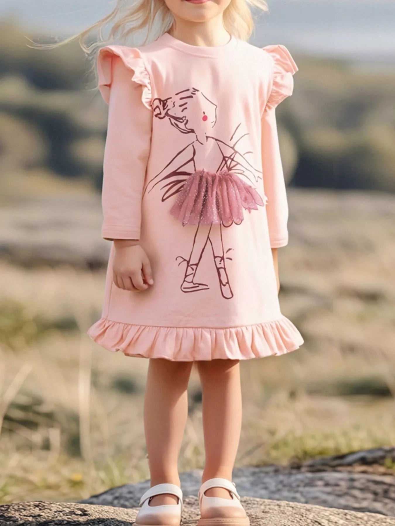 Children's Ruffle Trim Long Sleeve Dress