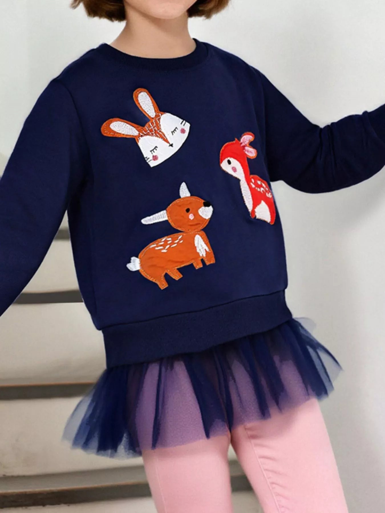 Children's Cute Animal Tulle Hem Sweatshirt