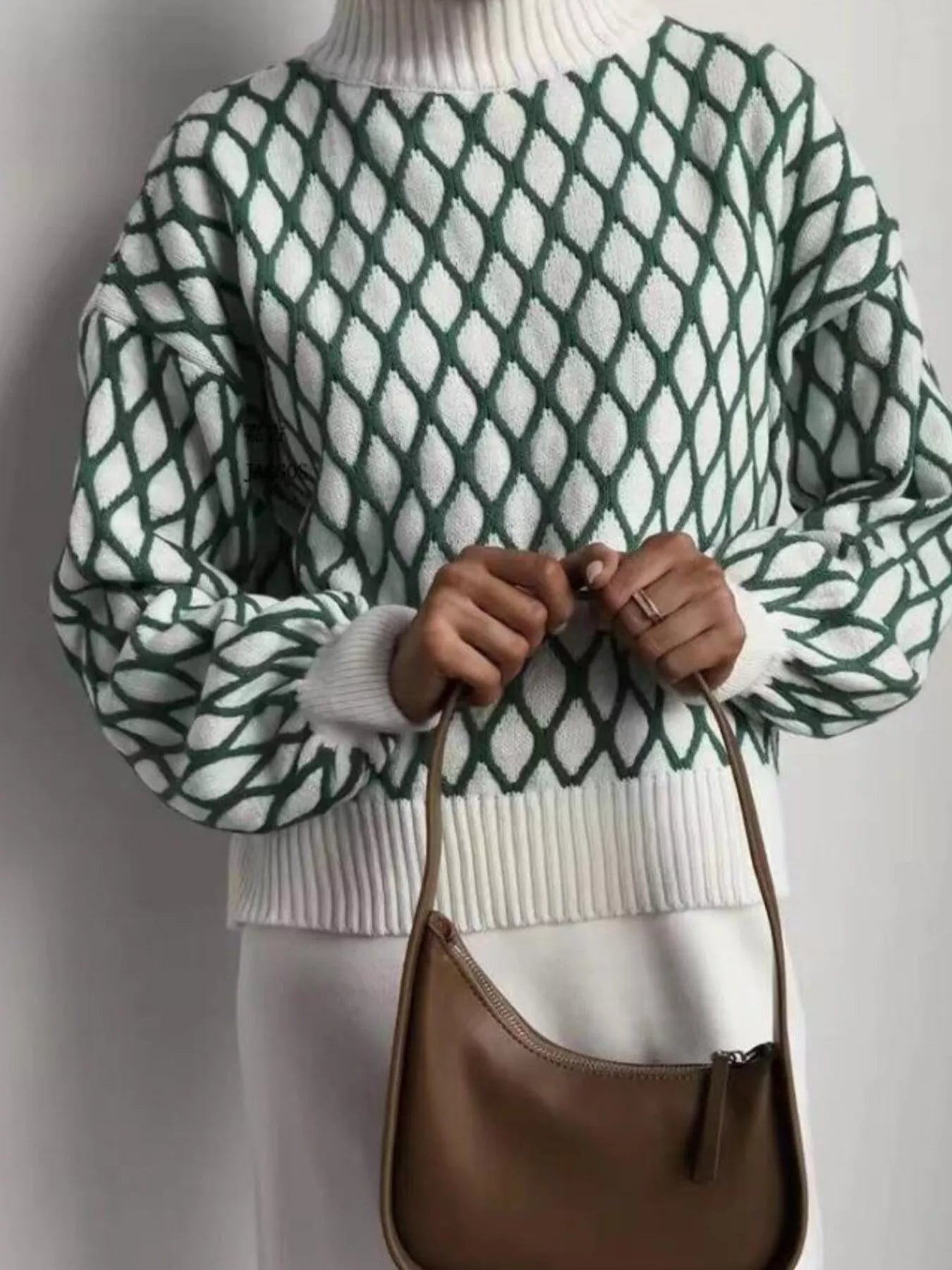 Geometric Pattern Turtleneck Sweater