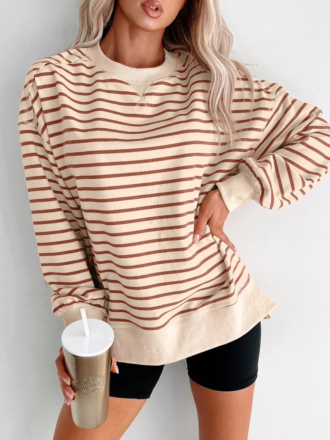 Striped Crew Neck Casual Sweatshirt
