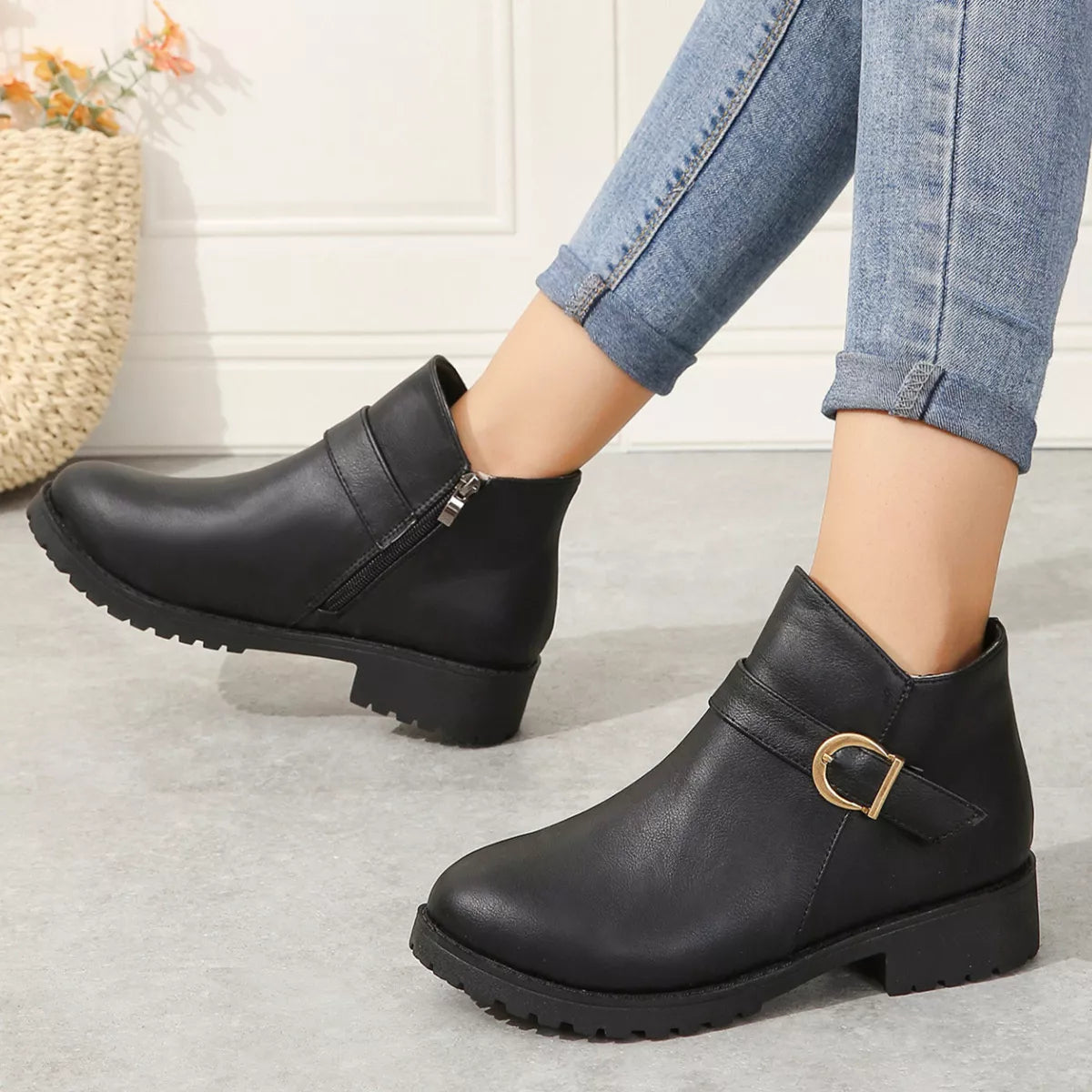 Round Toe Block Heels Boots