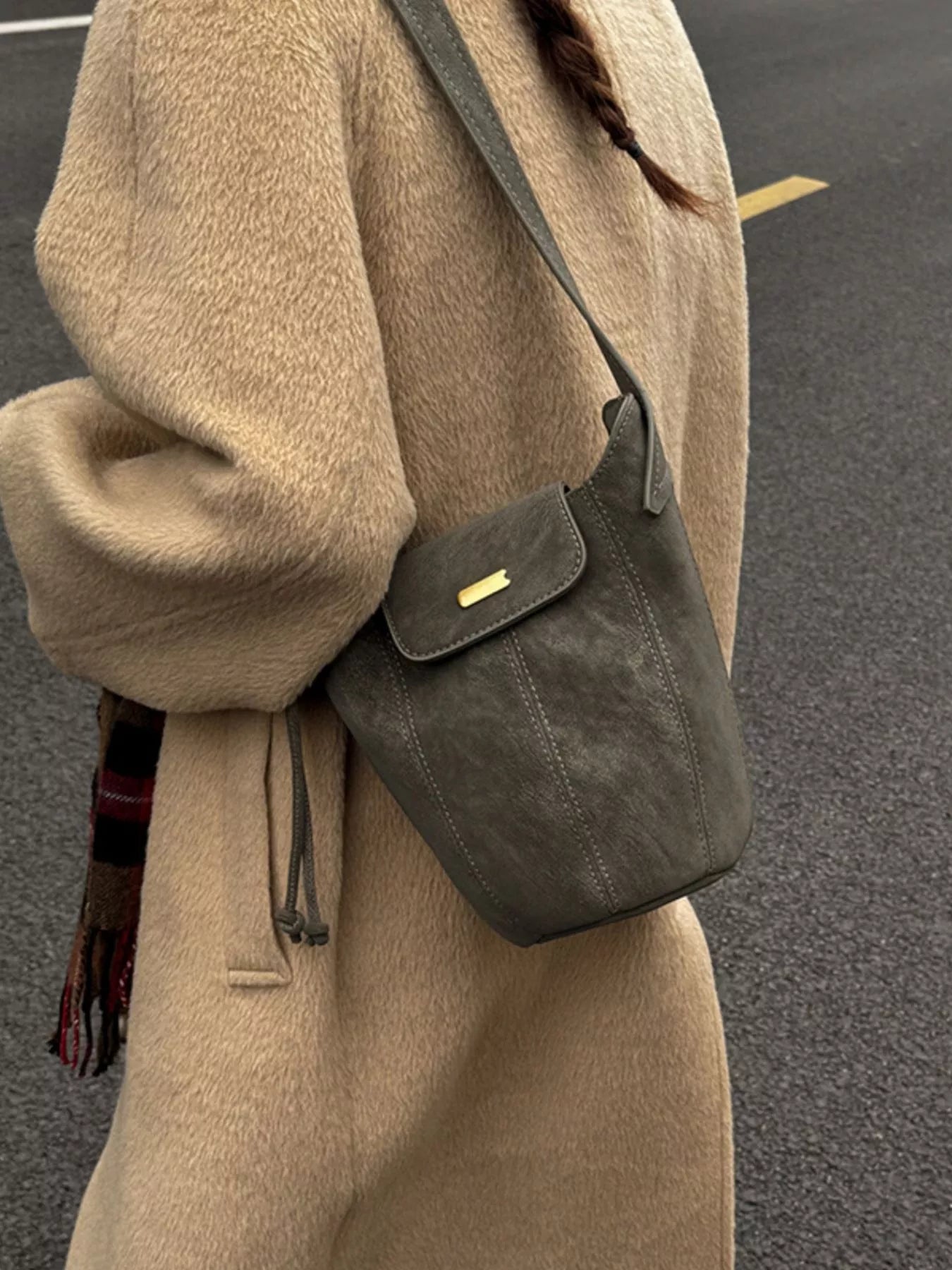 Vintage Suede Bucket Shoulder Bag